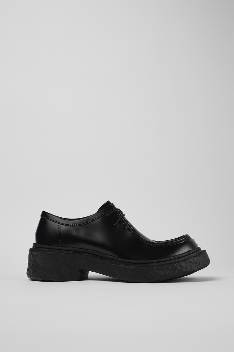 Black Leather Lace-Up Shoes - 1