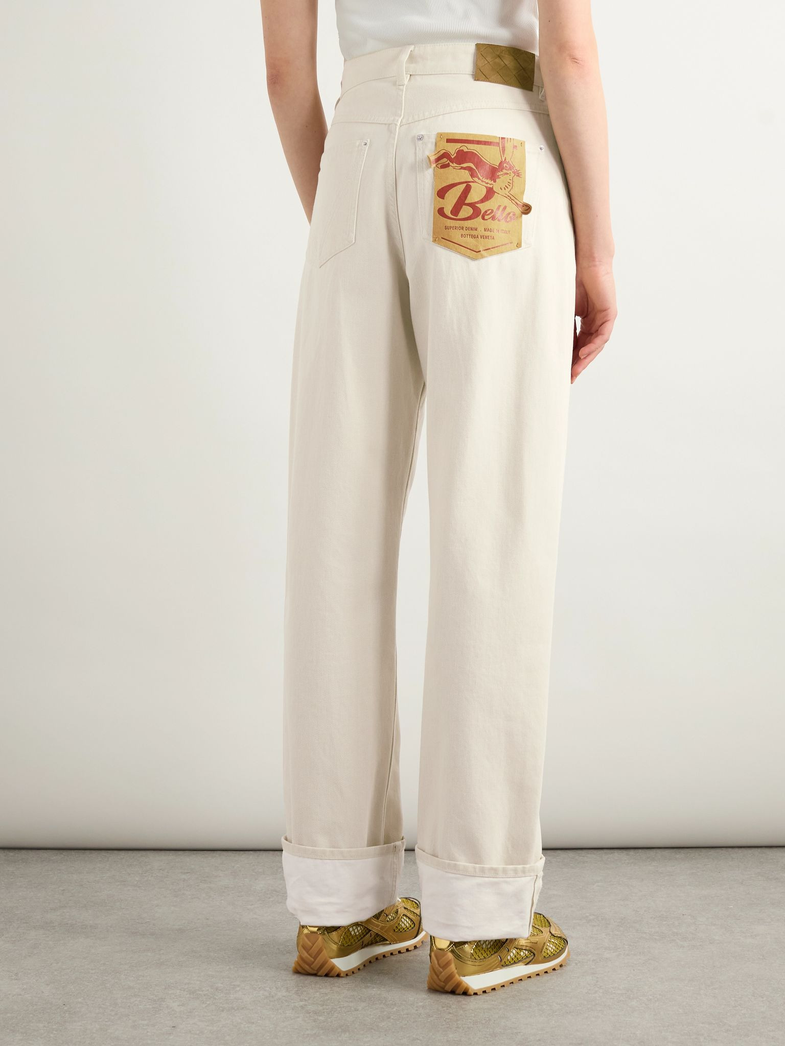 Appliquéd high-rise wide-leg jeans Cream - 4