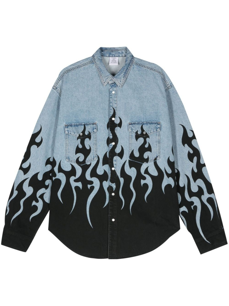 flame-print denim shirt 1