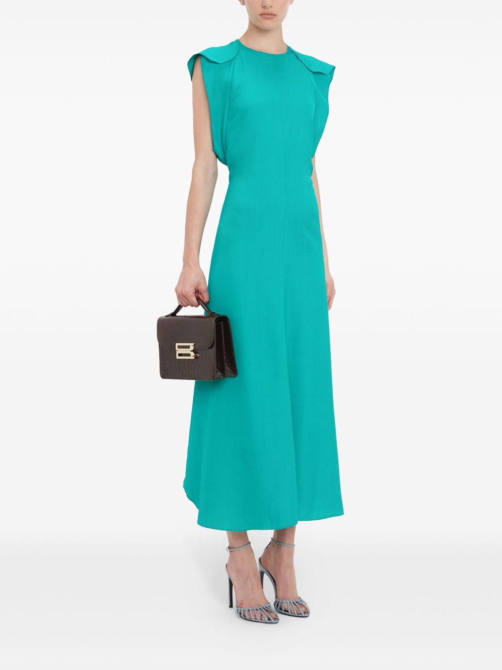 folded cap-sleeve midi dress - 3