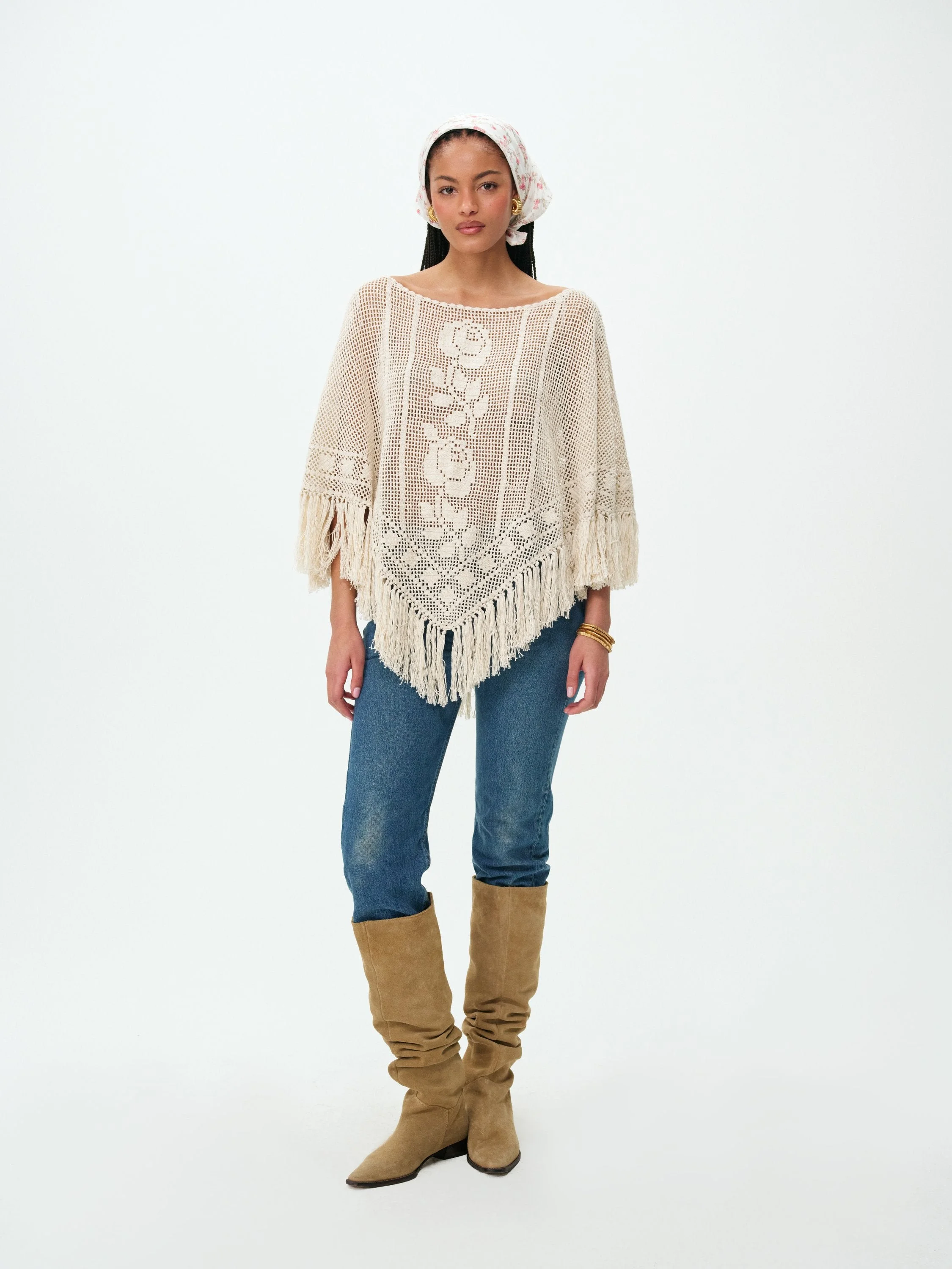Rosewood Crochet Poncho - 1