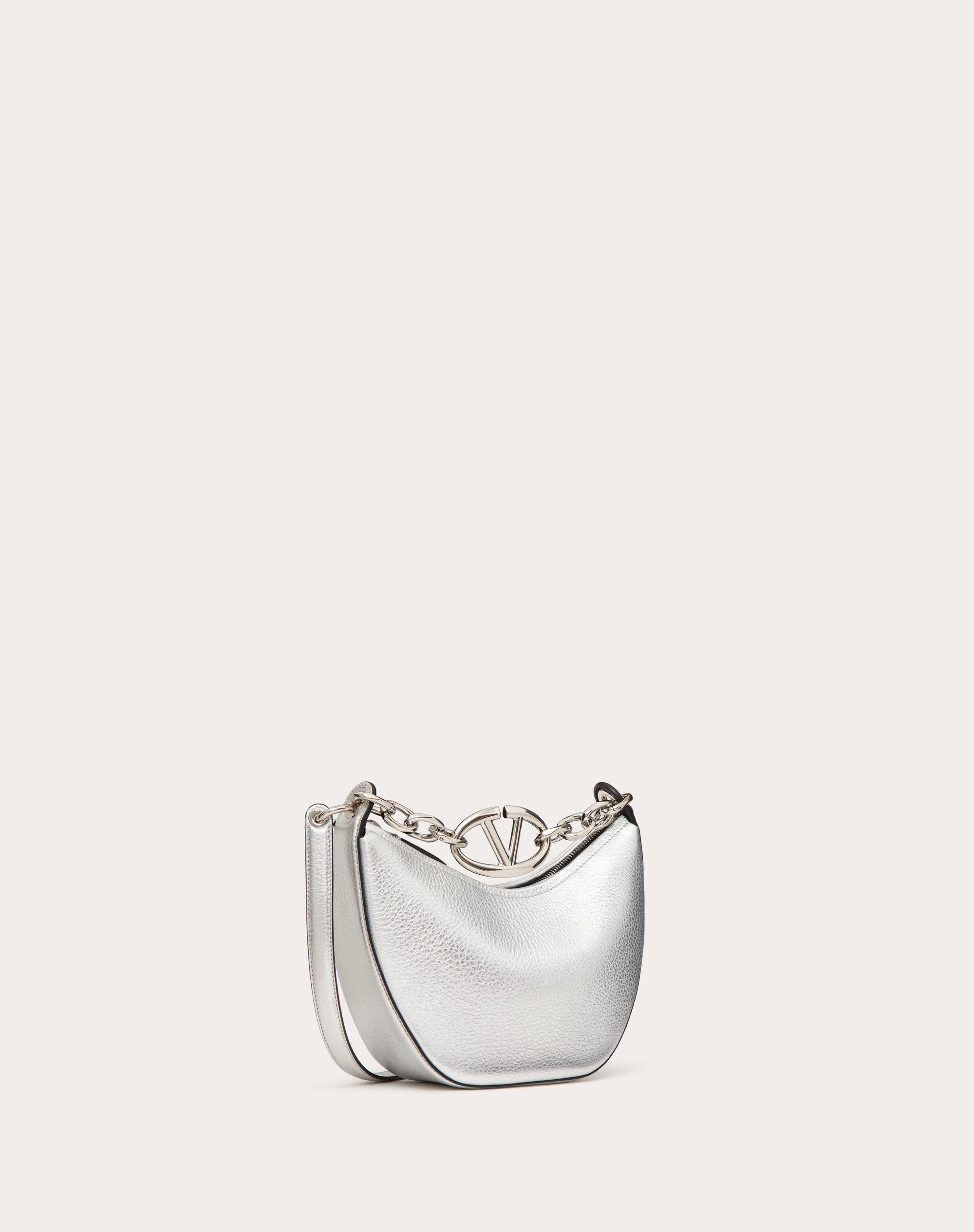 VLOGO MOON MINI HOBO BAG IN METALLIC GRAINY CALFSKIN WITH CHAIN - 3