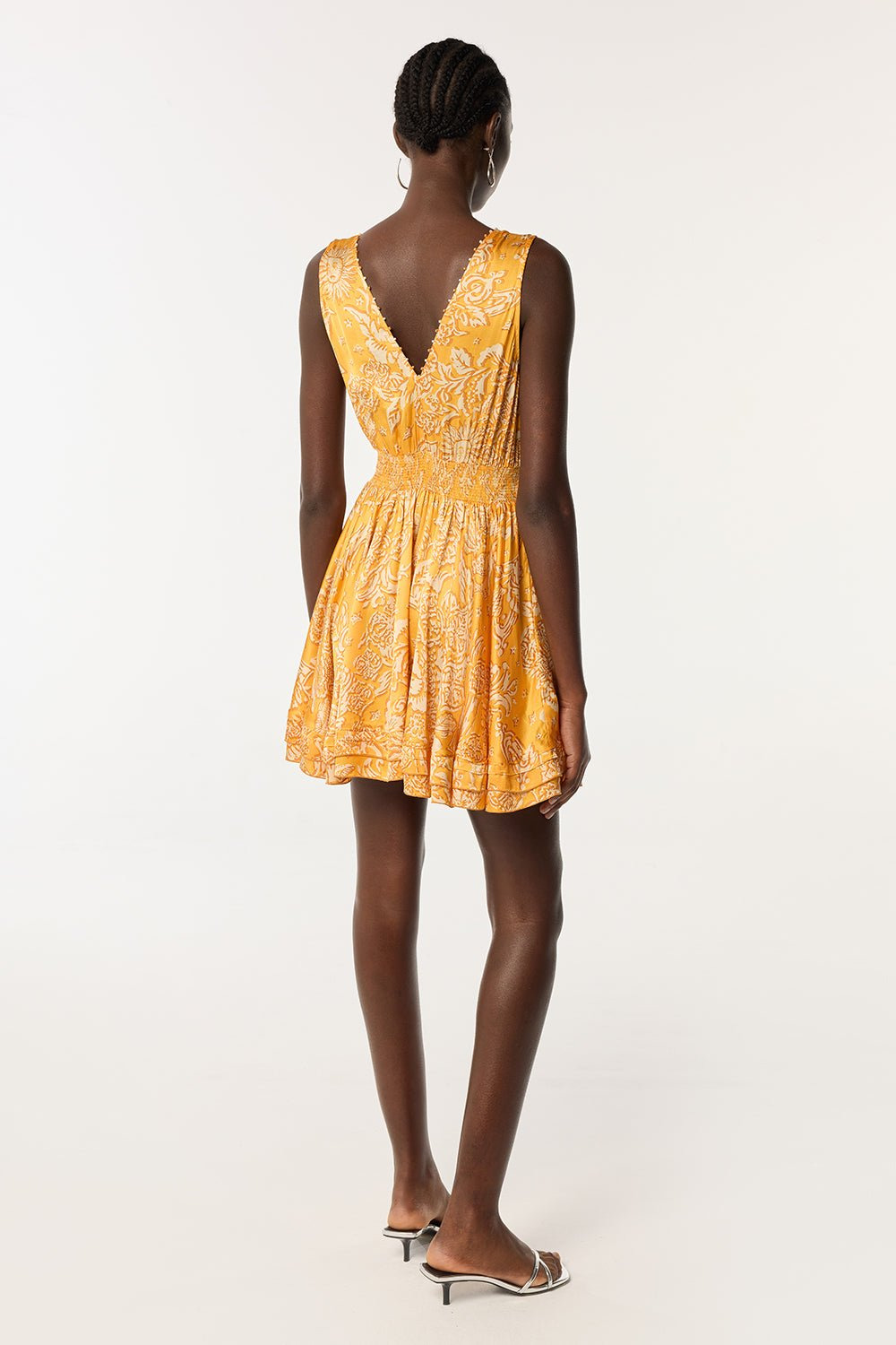 Mini Dress Bessie - Yellow Oriental Foulard - 4