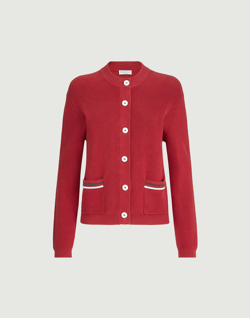 Cotton ribbed cardigan with shiny pocket details 1