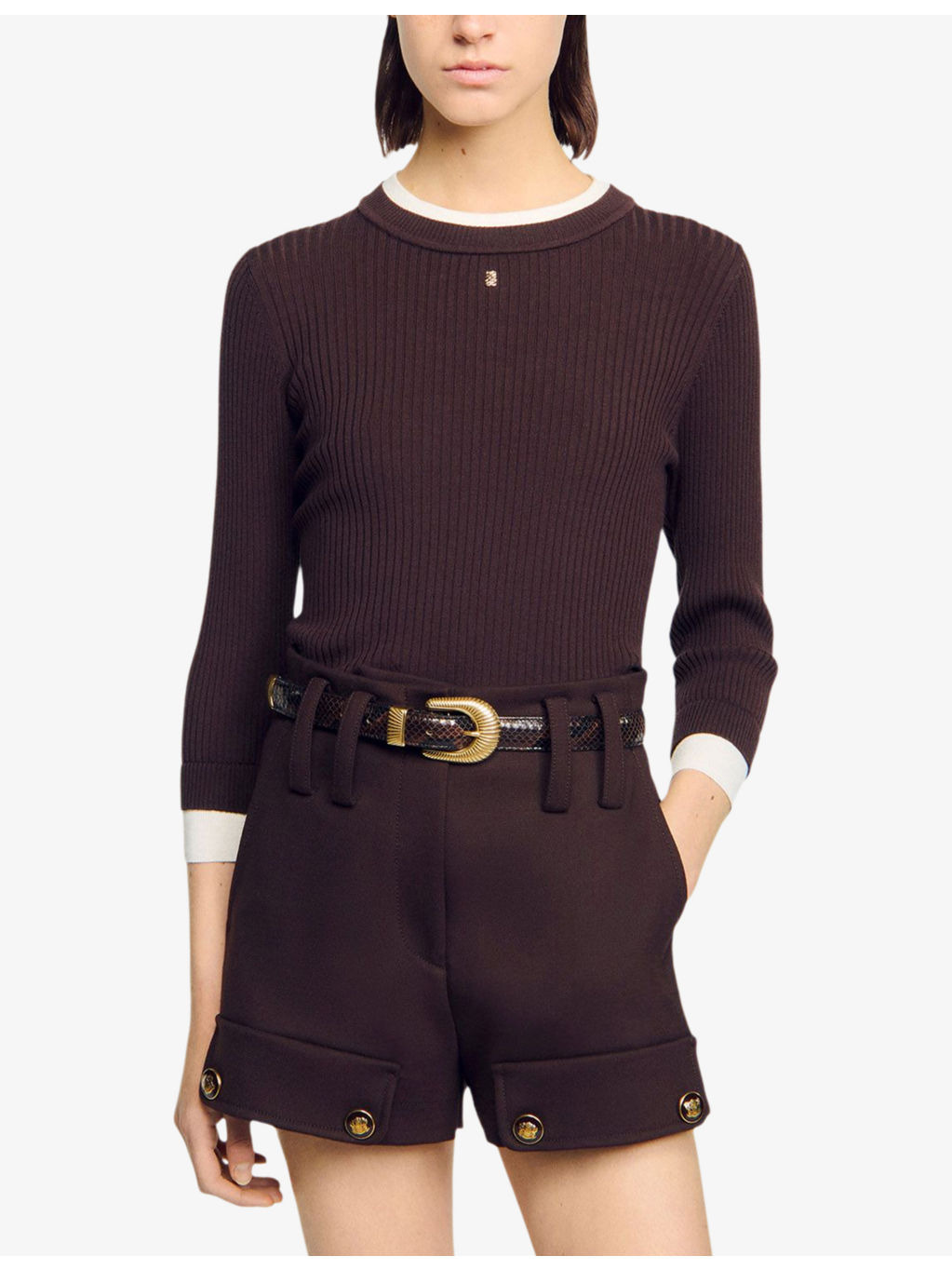 Brand-Plaque Layered-Trim Knitted Jumper - 3