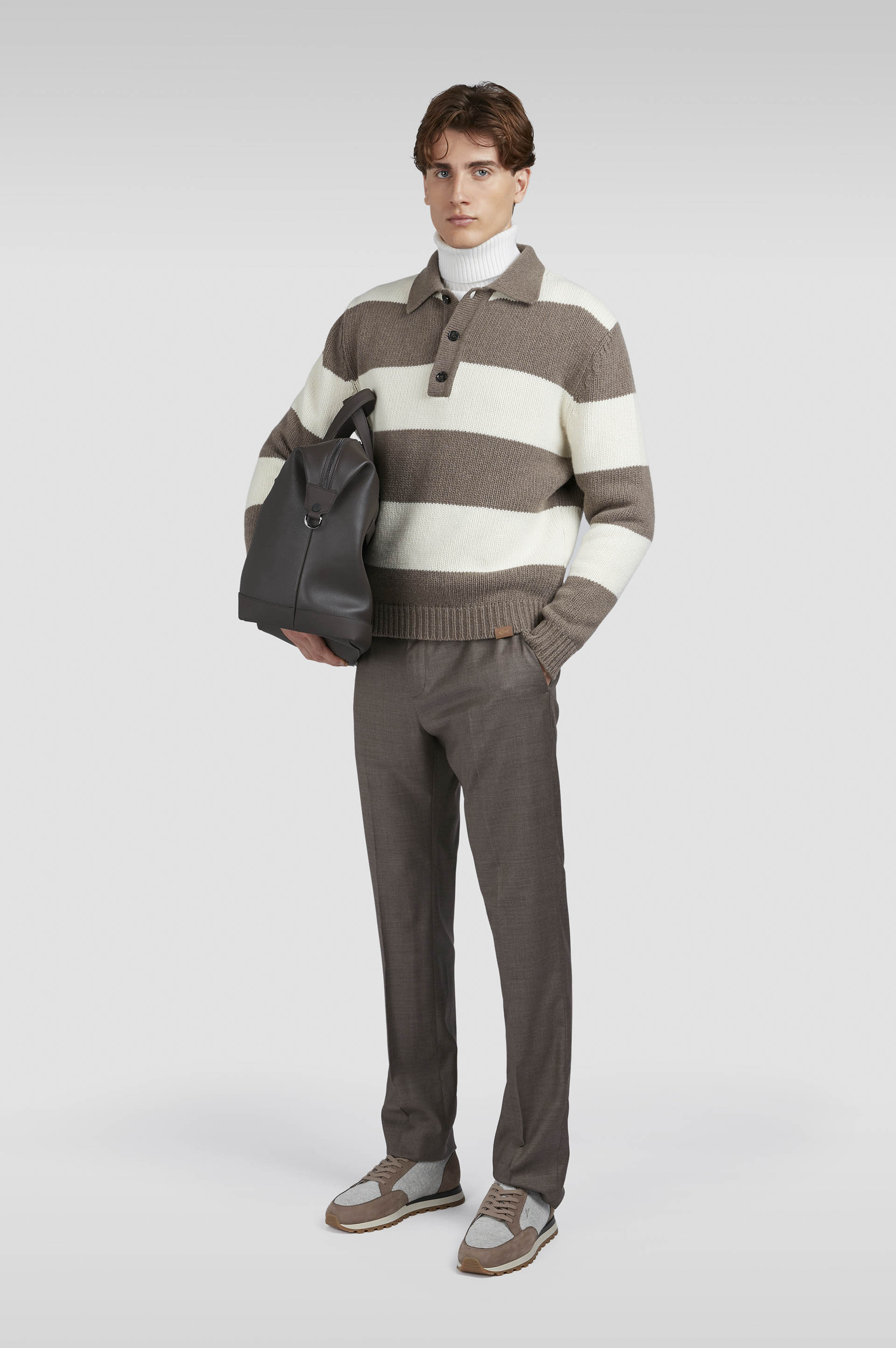STRIPED RE-WOOL POLO SHIRT - 2