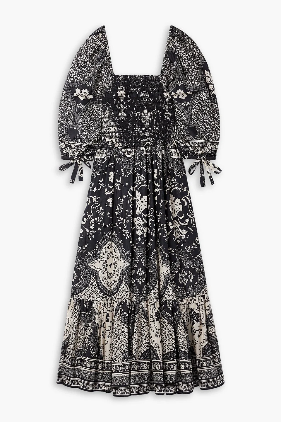 Jazzy shirred printed cotton-voile midi dress - 1