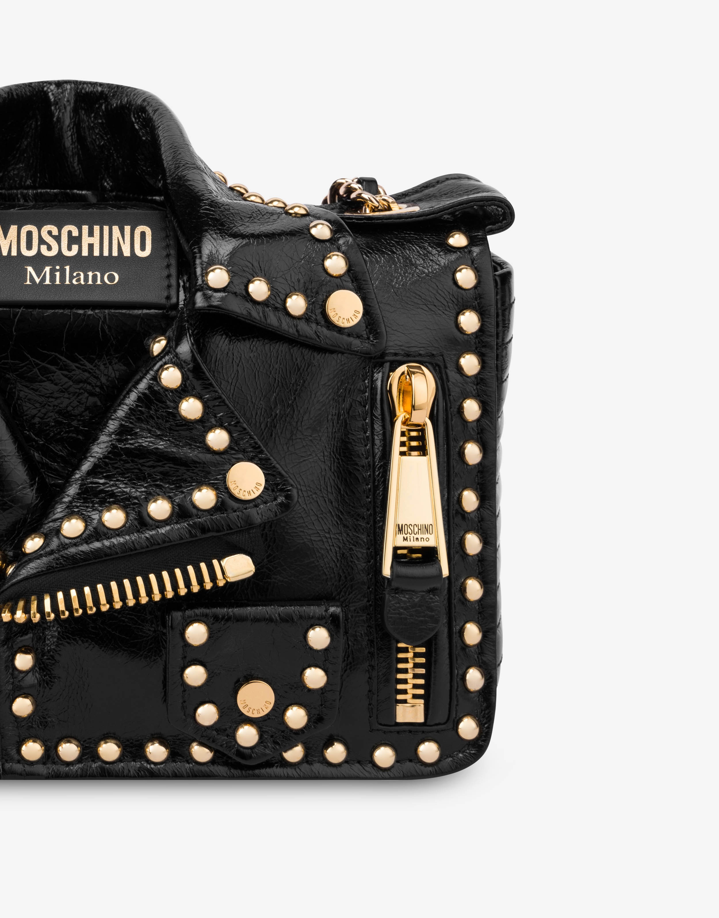 STUDDED SHINY CALFSKIN BIKER BAG - 4