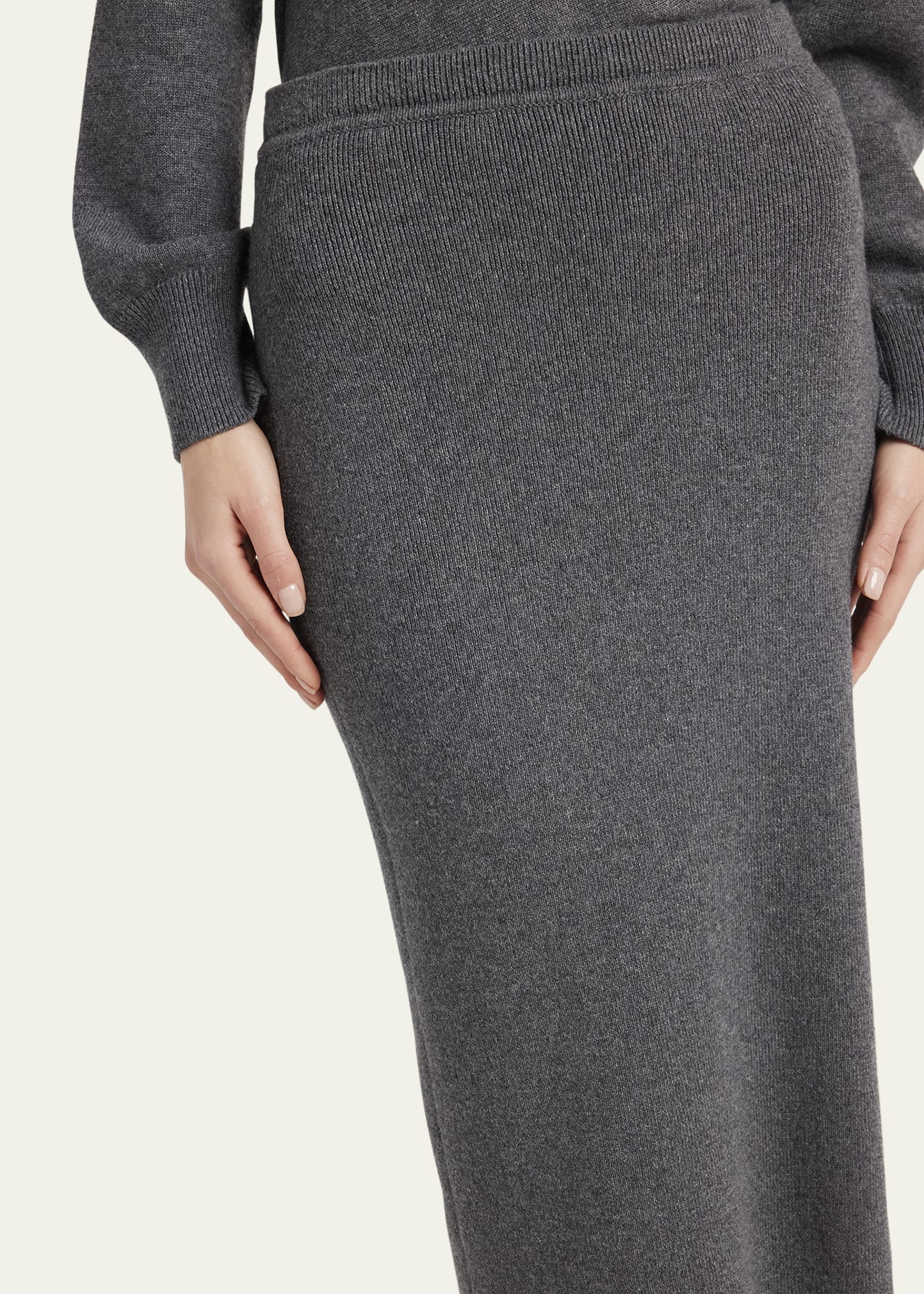 Fine Cashmere-Cotton Rib Pencil Skirt - 5
