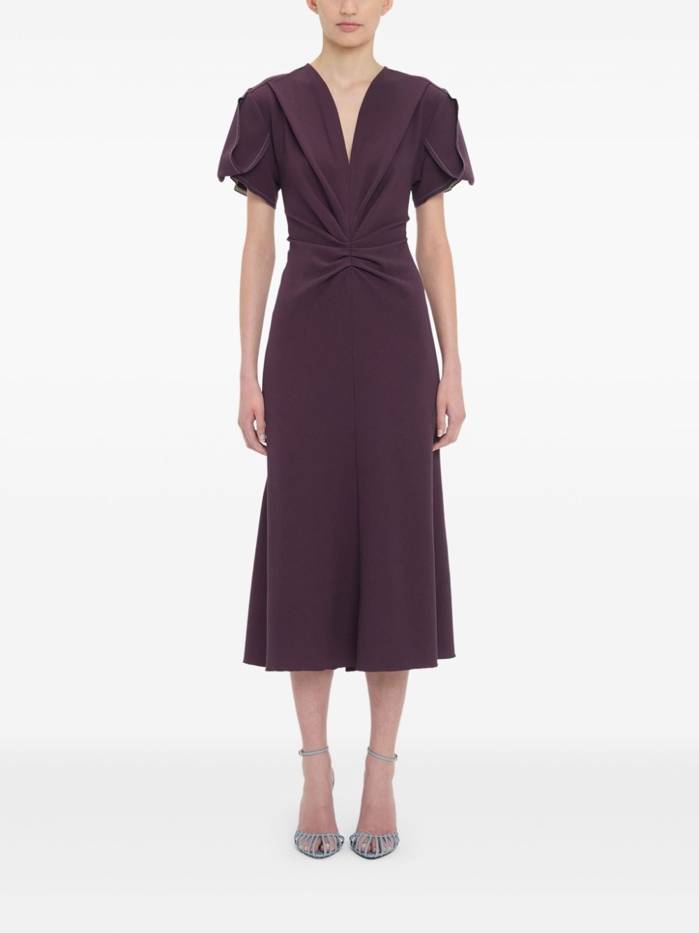 gathered V-neck midi dress - 2