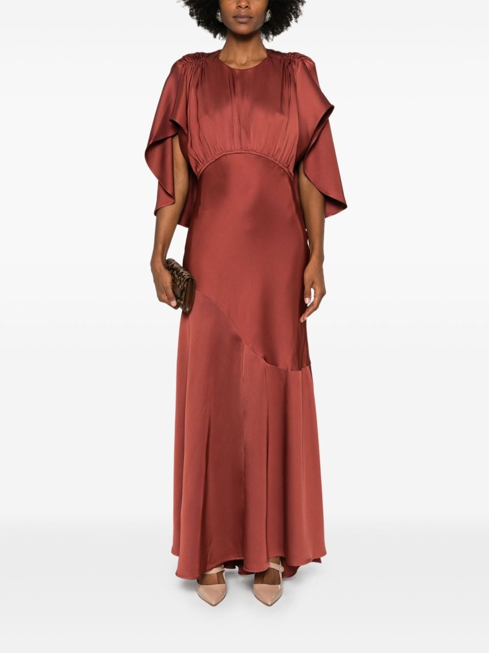 cape-insert round-neck maxi dress - 2