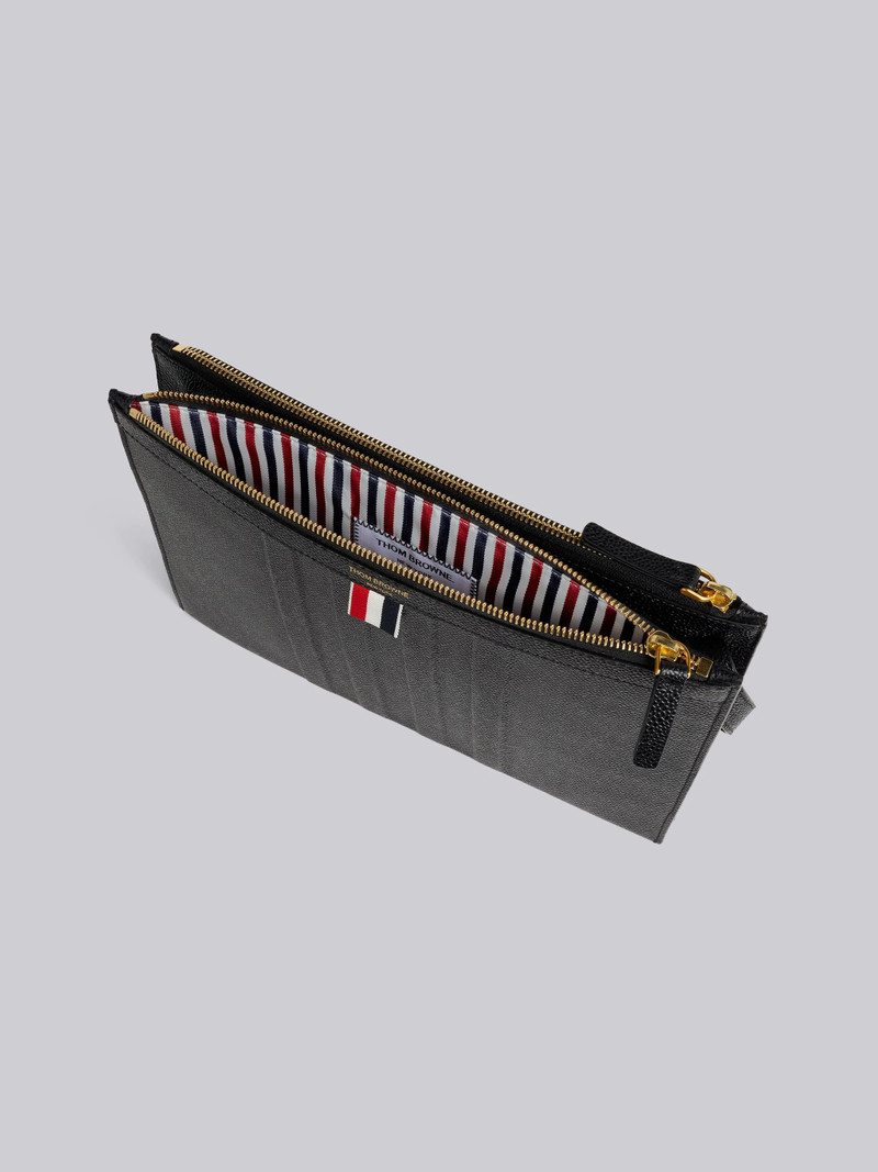 Black Pebble Grain Leather Debossed 4-Bar Crossbody Double Document Holder 5