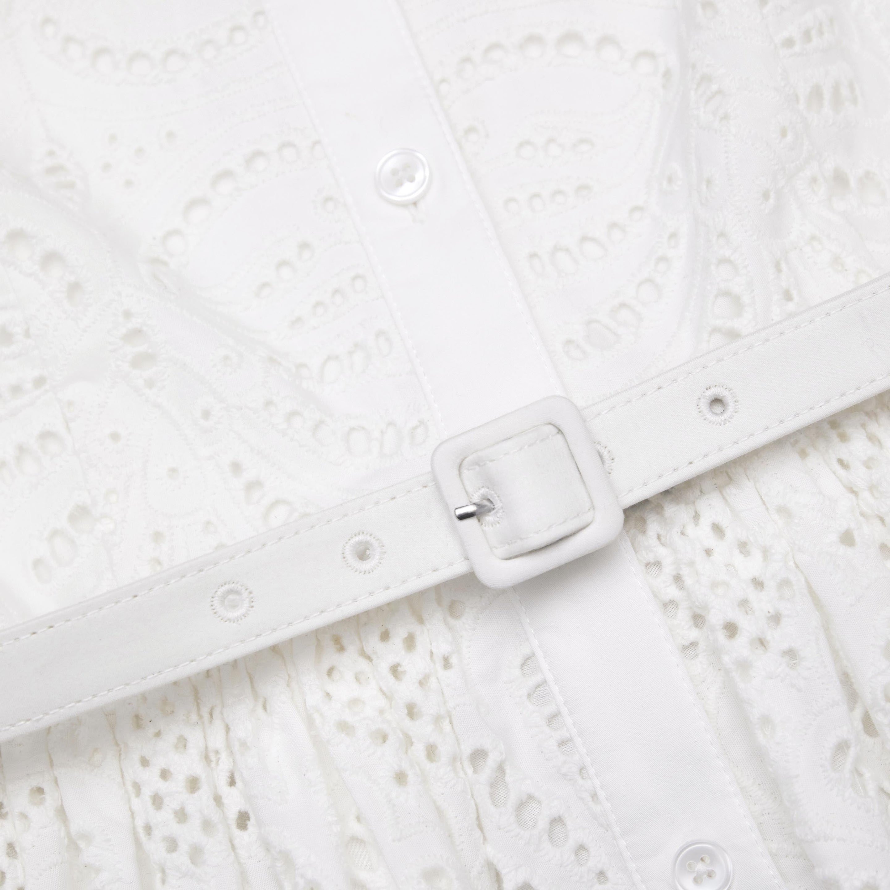 White Cotton Embriodery Midi Dress - 5