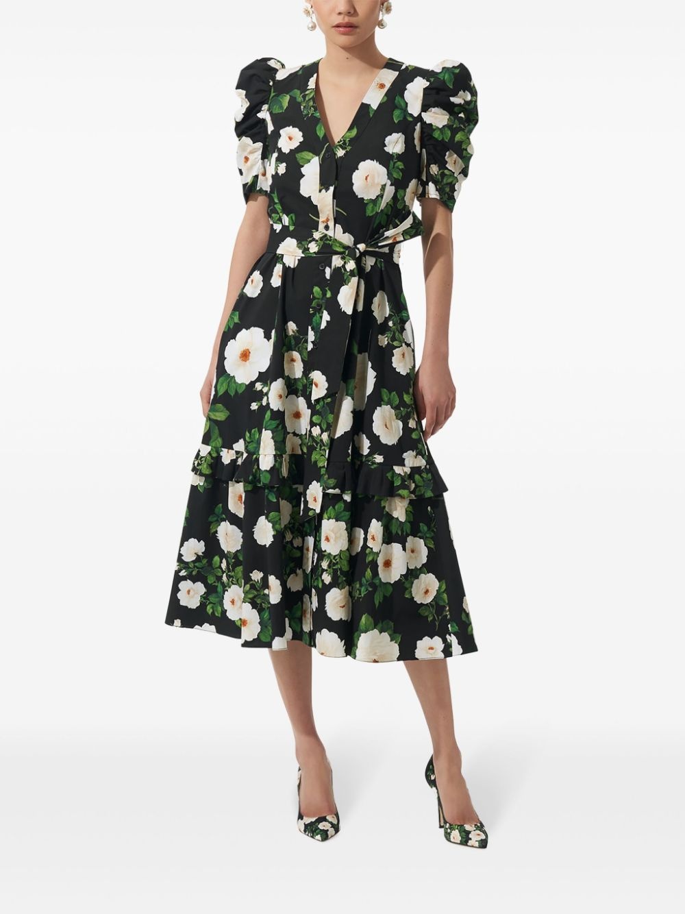 rose-print cotton midi dress - 2