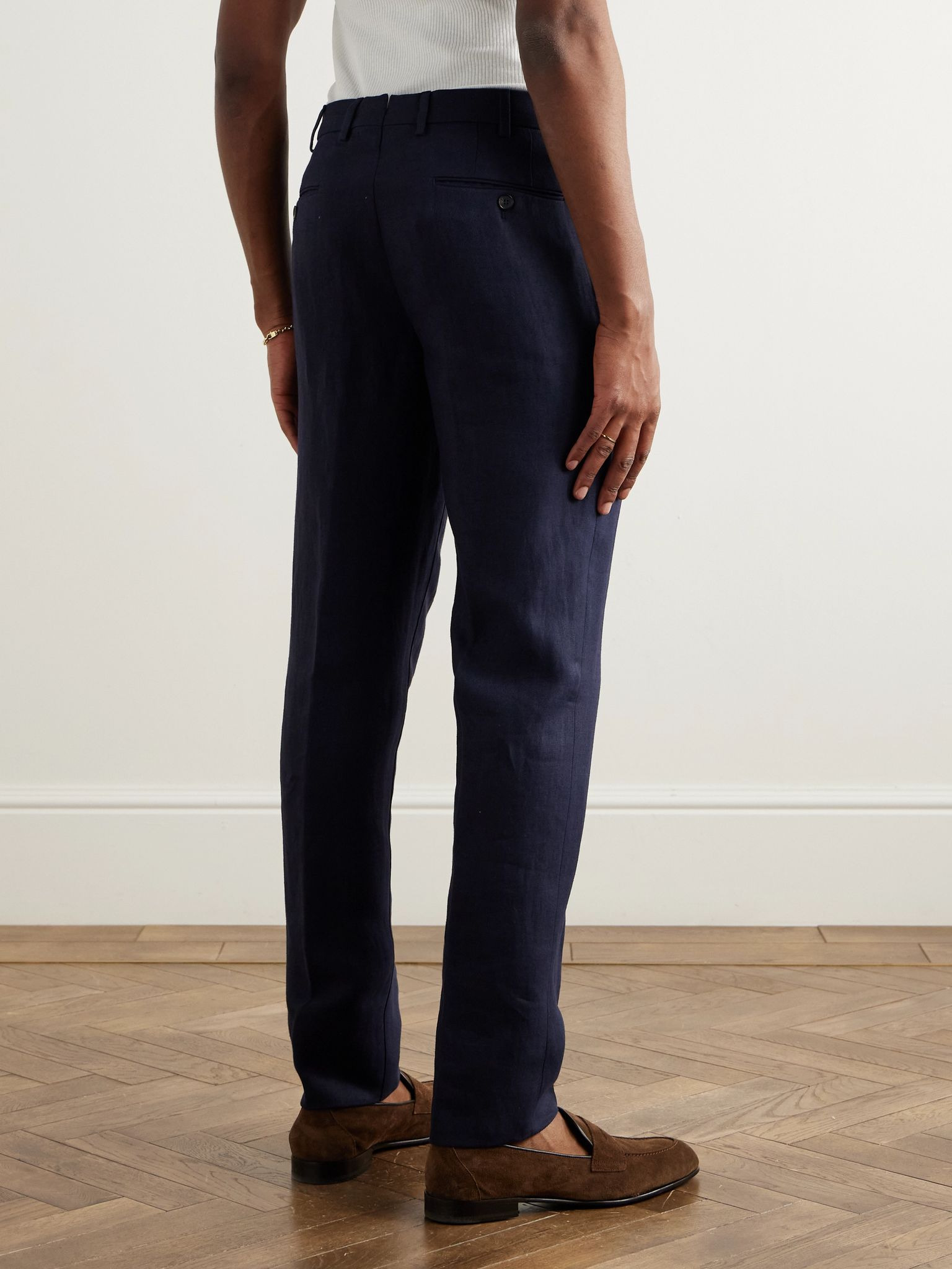 Carlo Straight-Leg Linen Suit Trousers Navy - 4