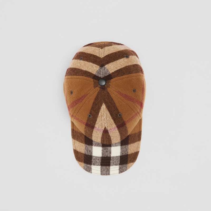 Lambskin Trim Check Wool Baseball Cap 6