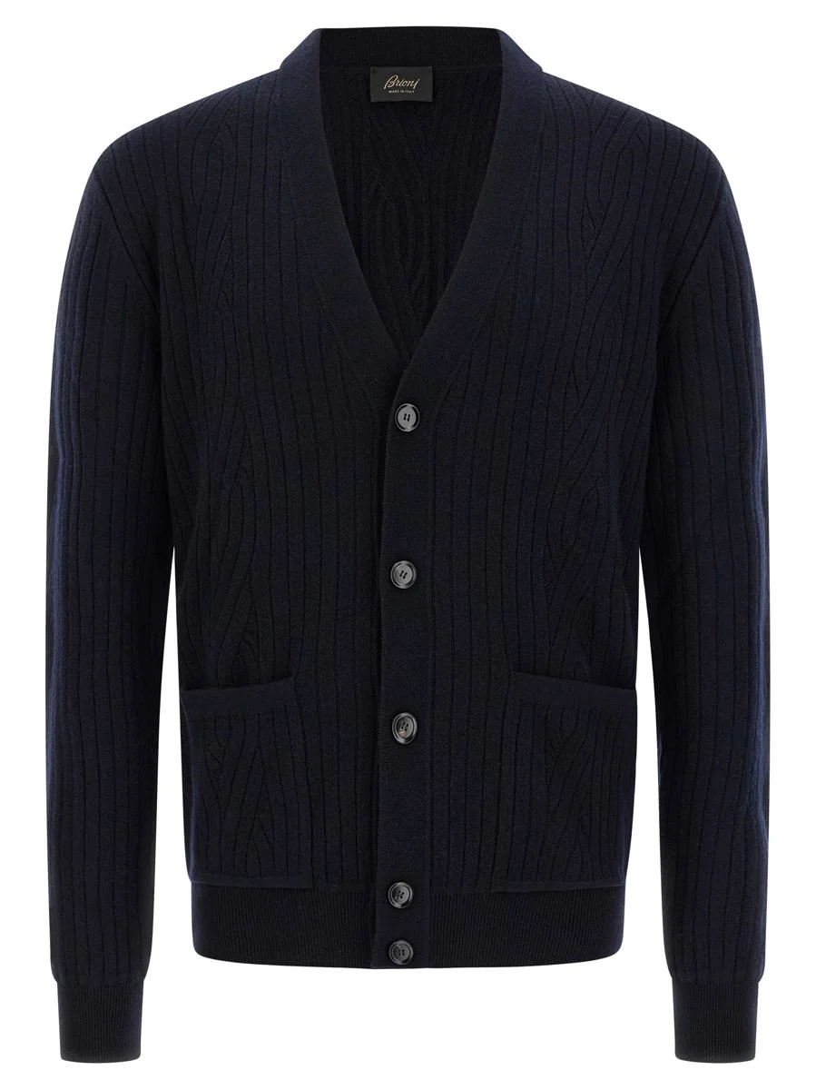 Brioni Ribbed And Braid Cardigan - 1