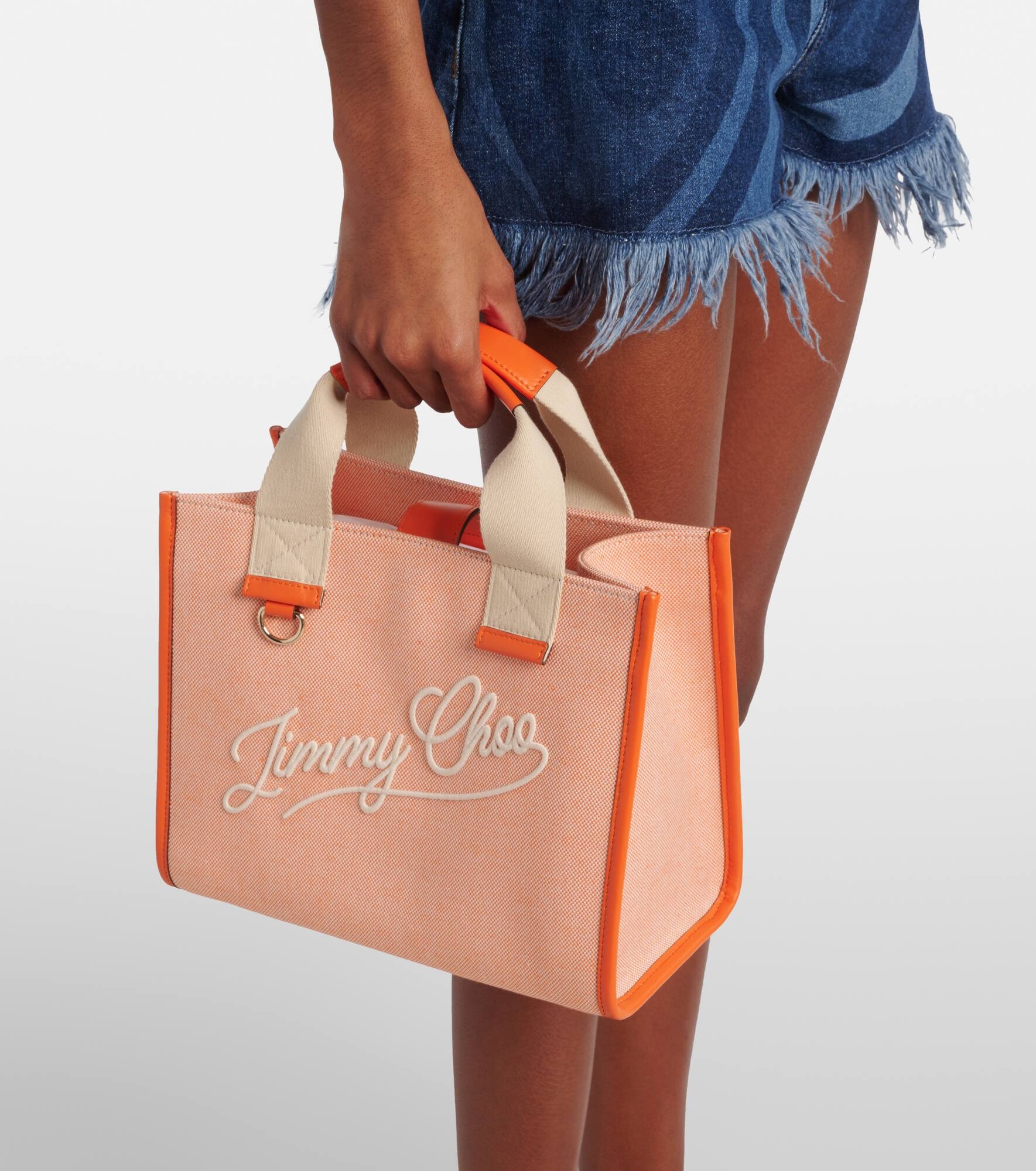 Logo leather-trimmed canvas tote bag - 7