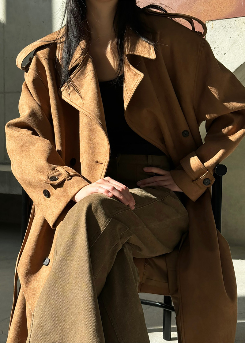 Lulea Faux Suede Trench Coat - Camel 3