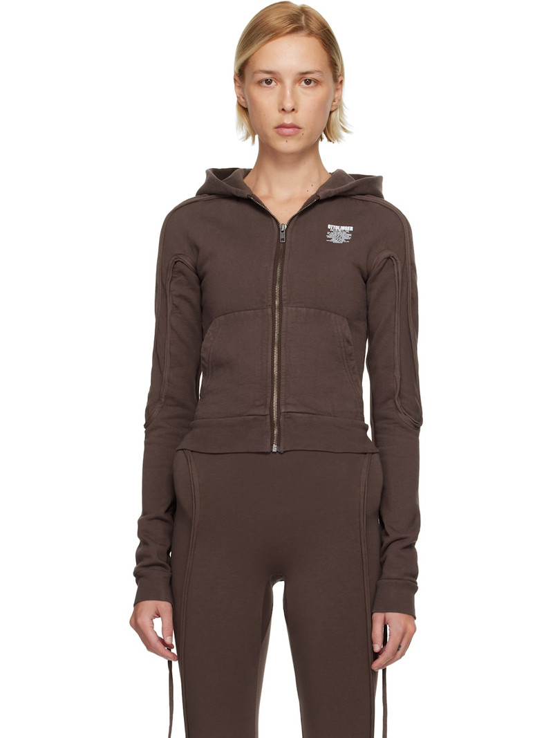 Brown Fitted Zip Hoodie 1