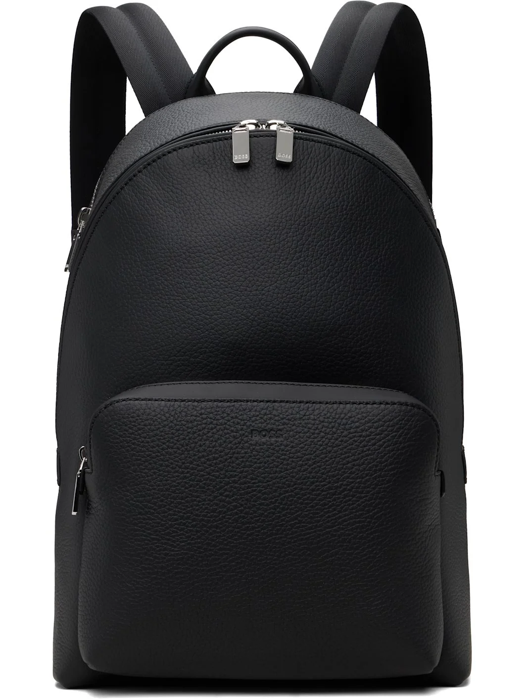 Black Embossed-Logo Leather Backpack - 1