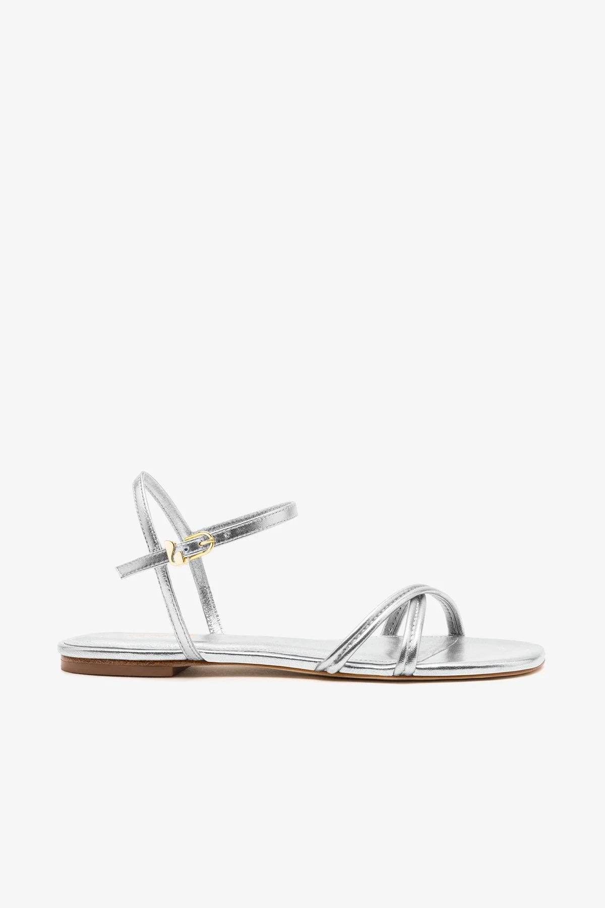 Annie Sandal Ankle Tie In Silver Metallic Leather - 1