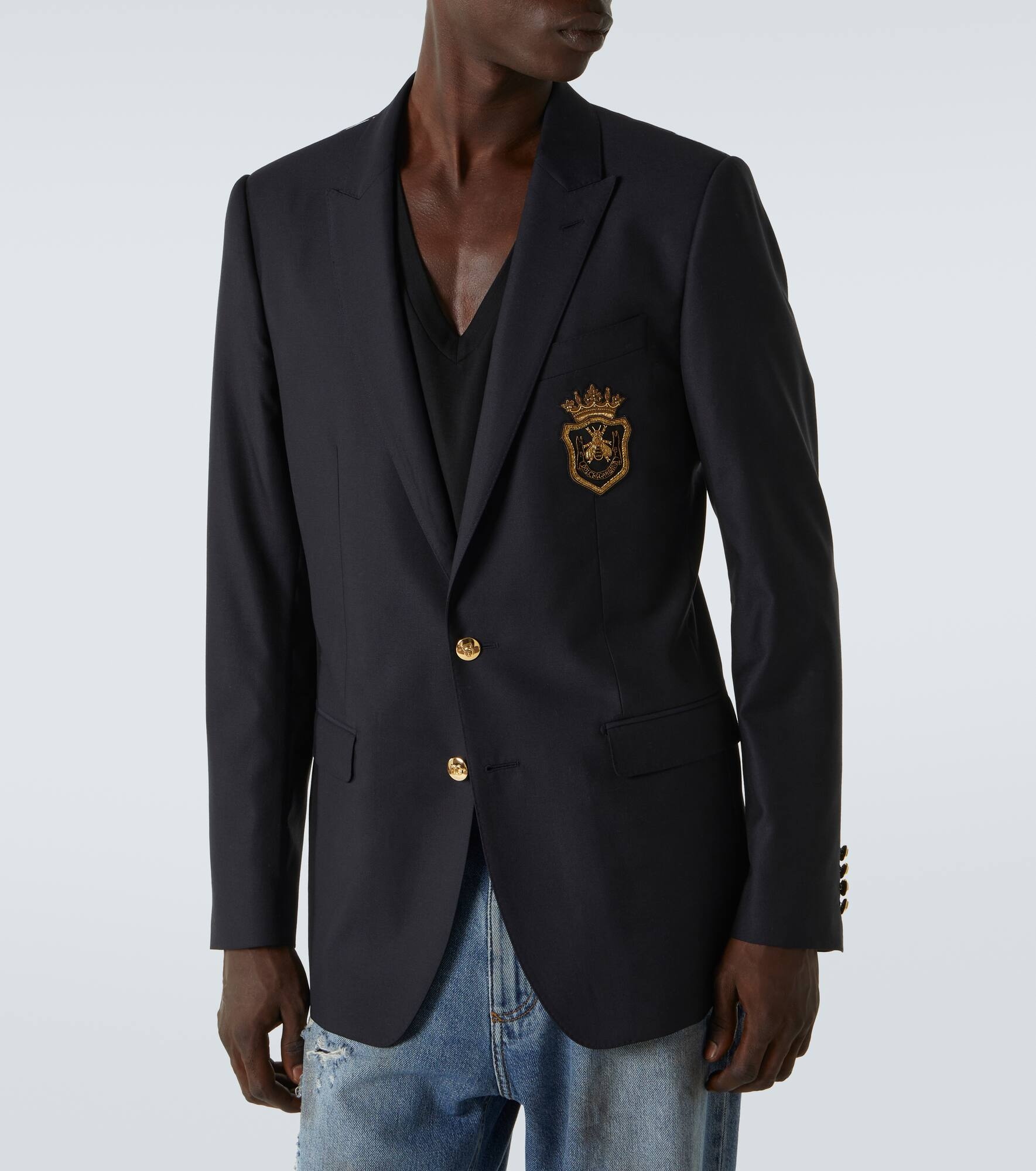 Patch-appliqué wool and silk blazer - 3