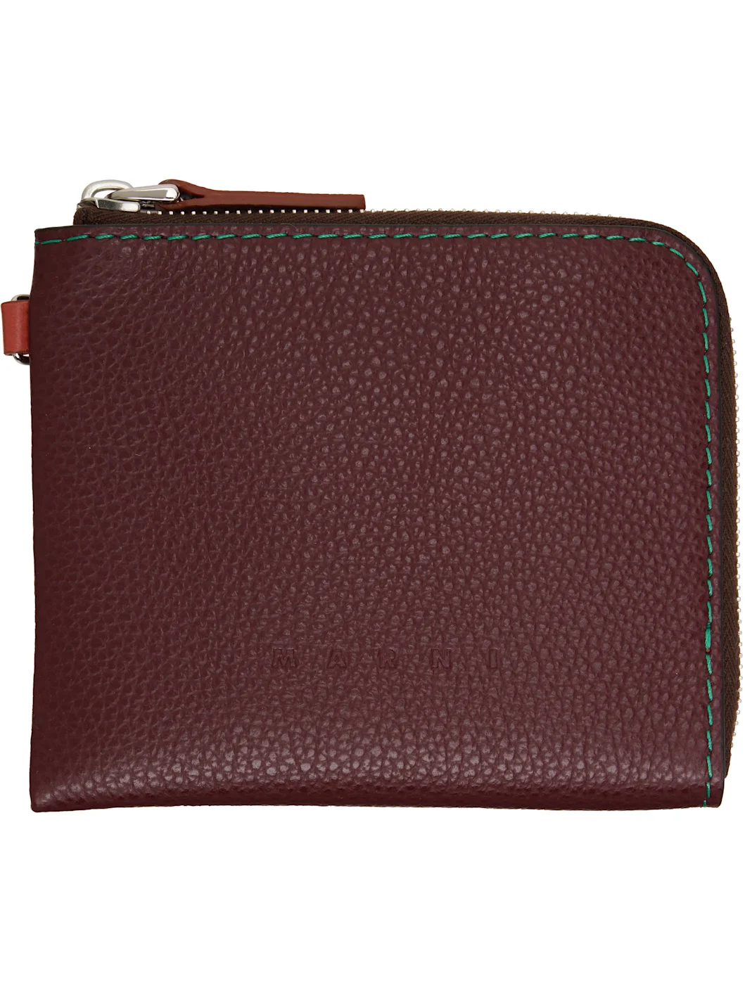 Burgundy Contrast Stitching Leather Zip Wallet - 1