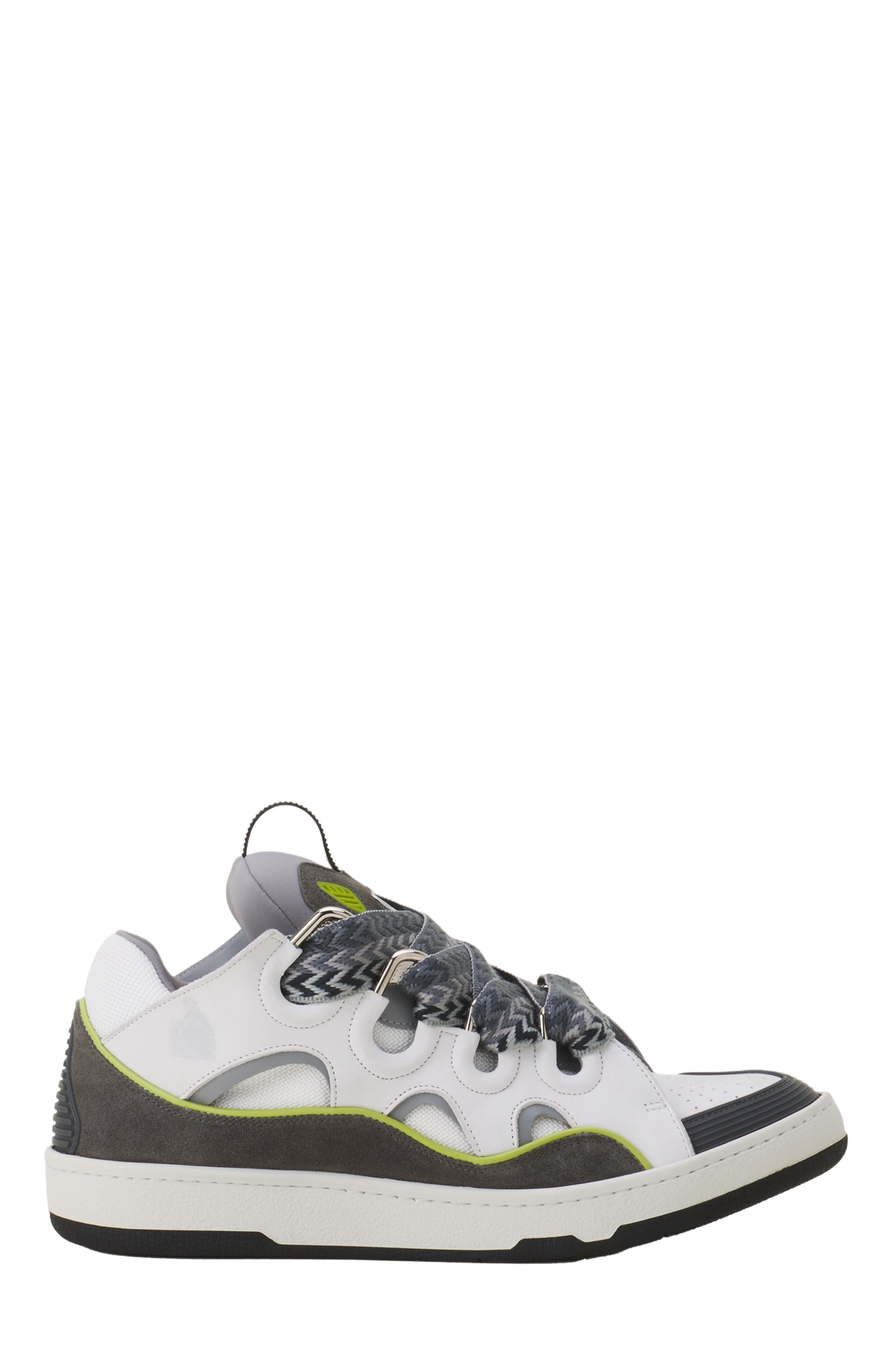 Lanvin Curb Leather Sneakers in White/grey at Nordstrom - 1