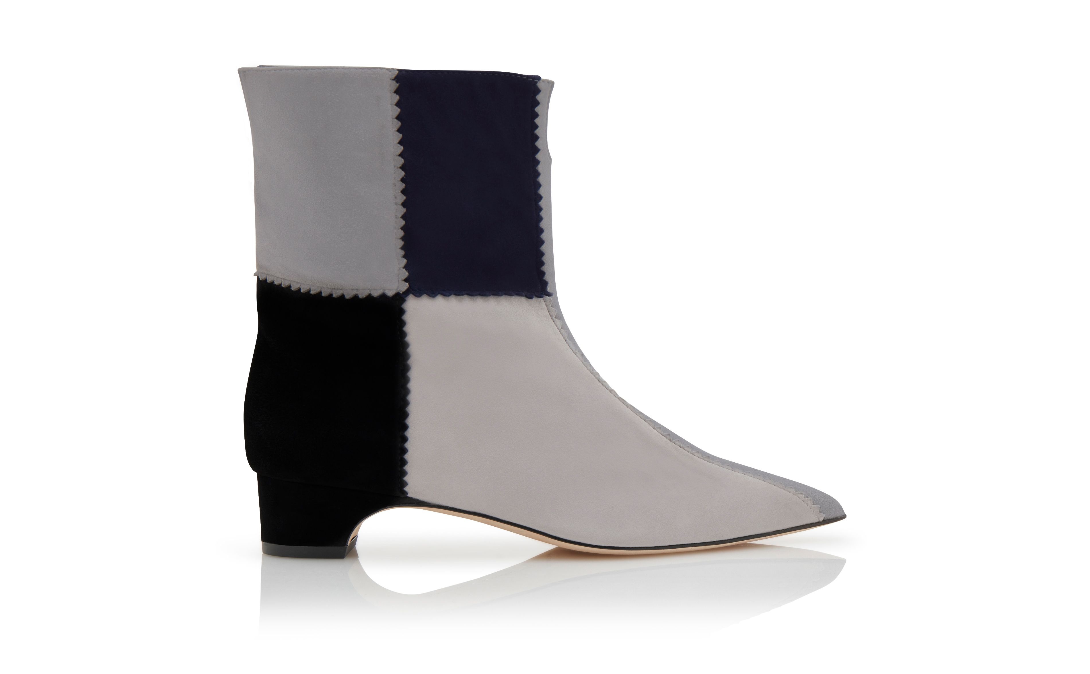 Grey, Navy and Black Suede Patchwork Boots - 1