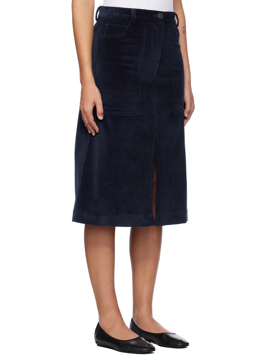 Navy Slit Workwear Midi Skirt - 2