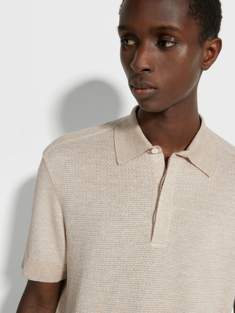 ZEGNA LIGHT BEIGE COTTON LINEN AND SILK POLO SHIRT outlook