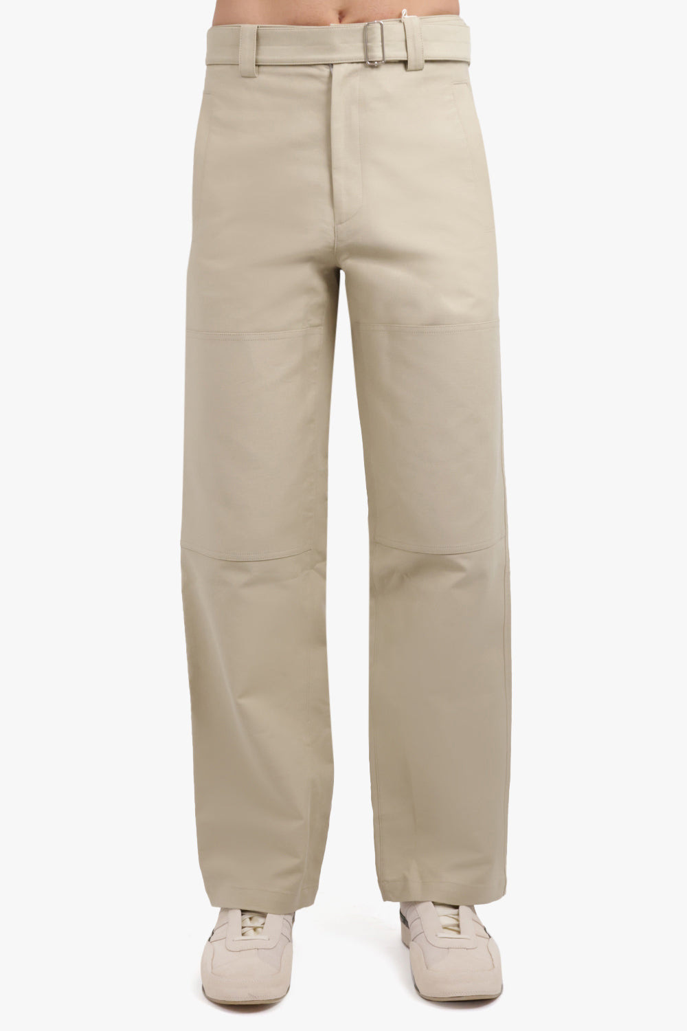 BELTED DOUBLE KNEE STRAIGHT PANT | BEIGE - 3