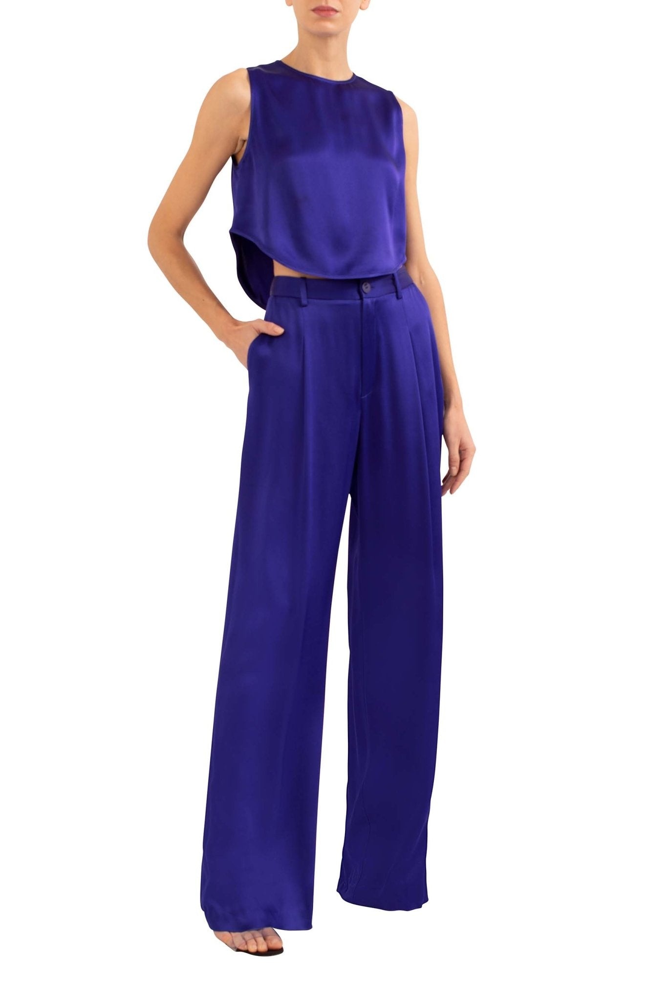 Satin Cropped Round Hem Tank - 3