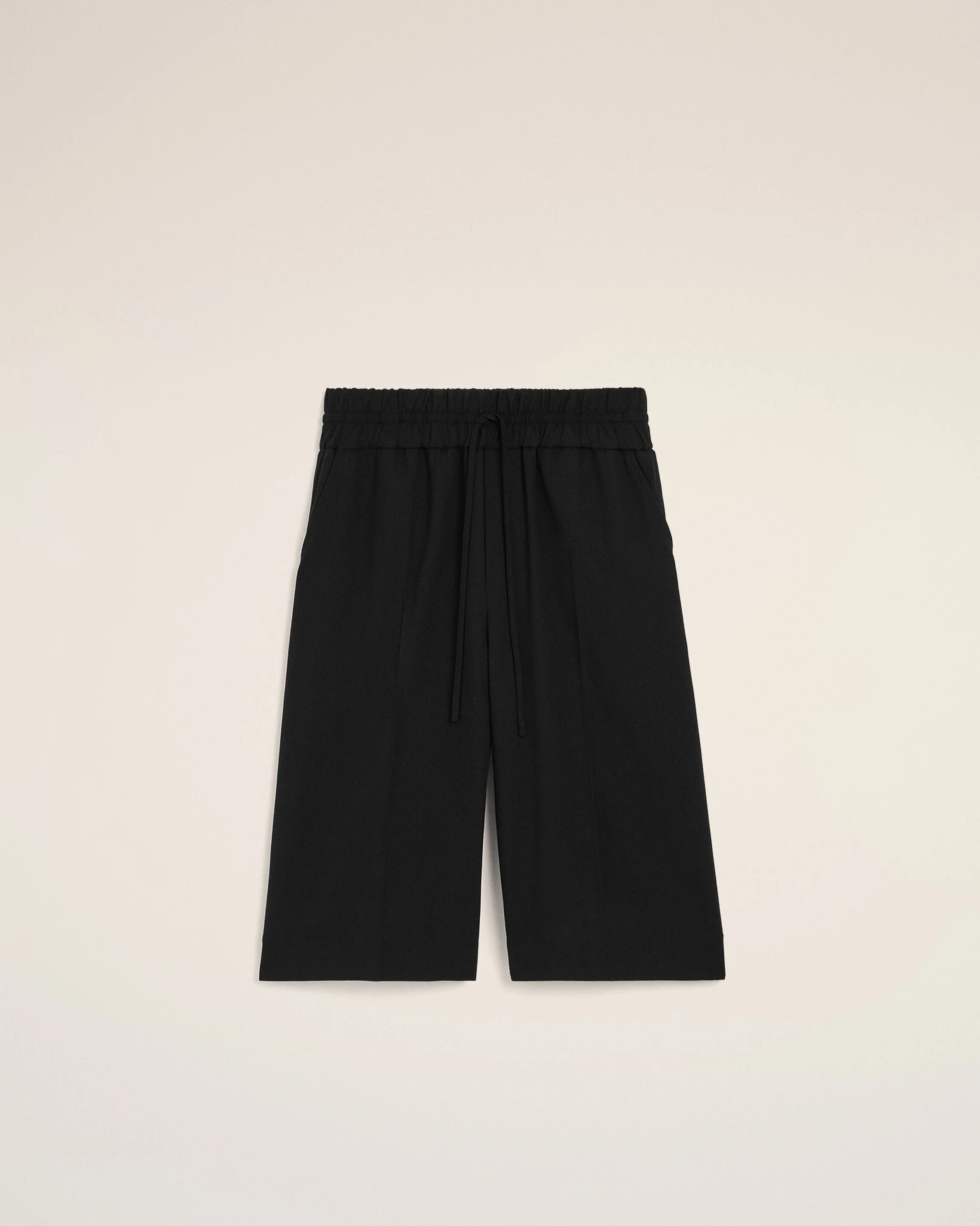 BLACK LARGE ELASTICATED WOOL BERMUDA SHORTS - 1