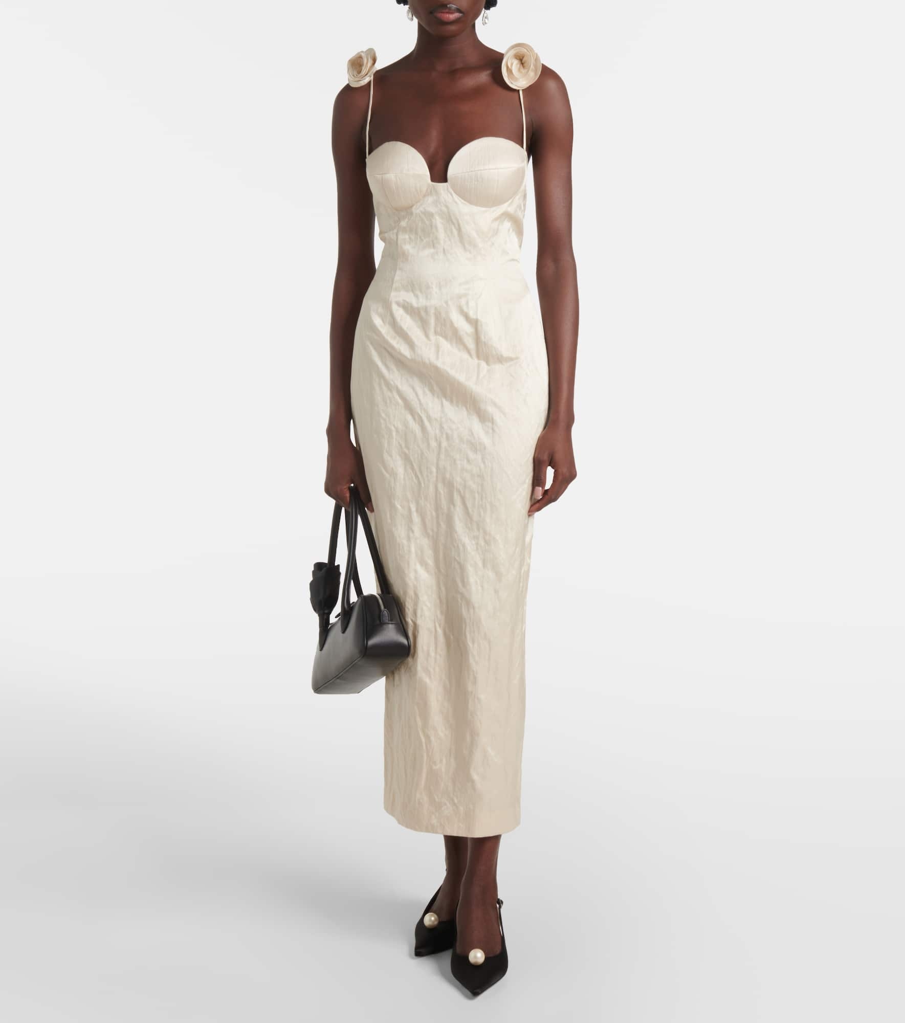 Floral-appliqué cotton-blend bustier dress - 2