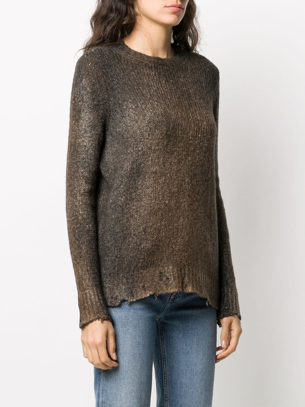 distressed-effect crew-neck jumper  - 3