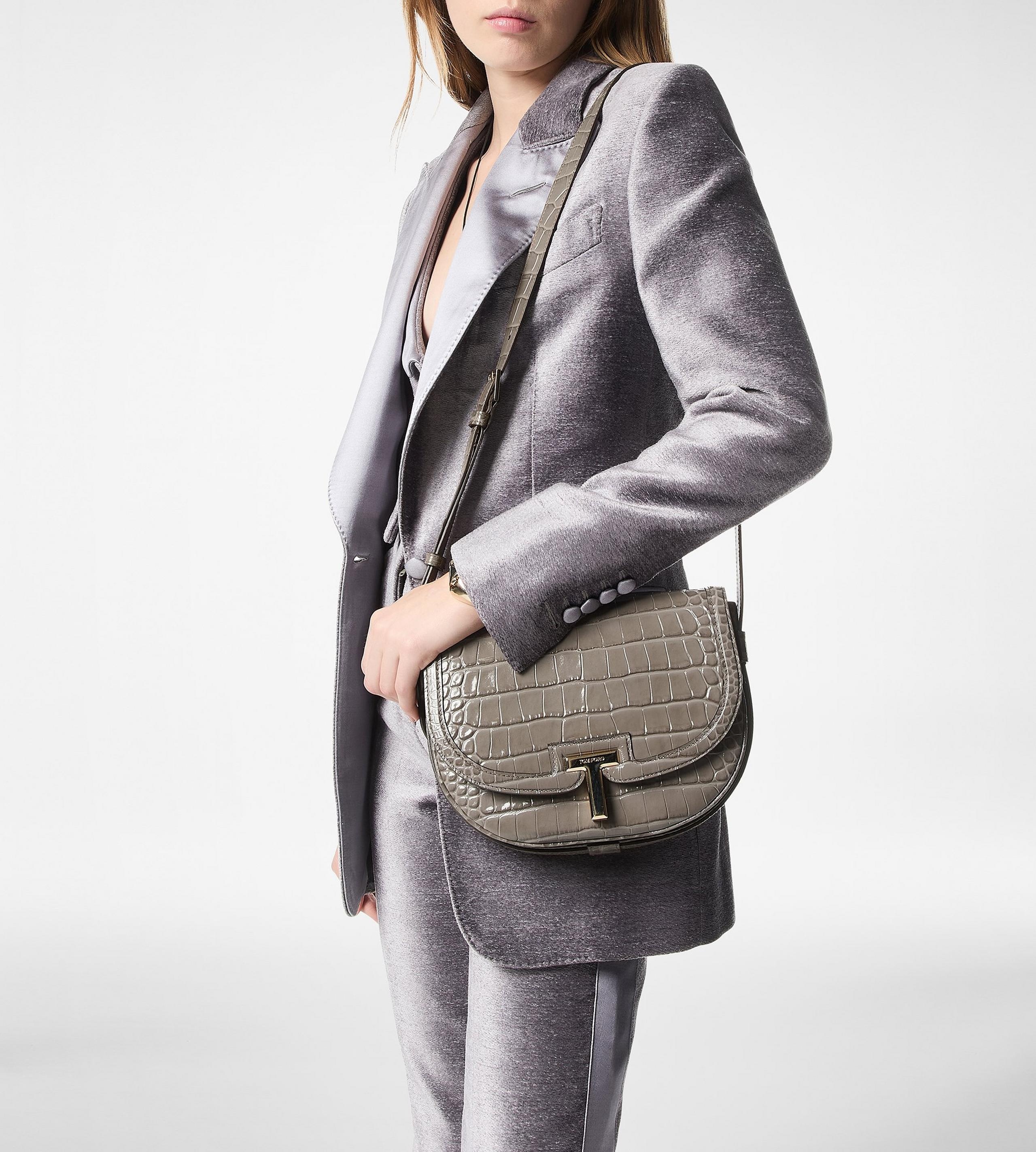 SHINY STAMPED CROCODILE LEATHER WALLIS CROSSBODY BAG - 5