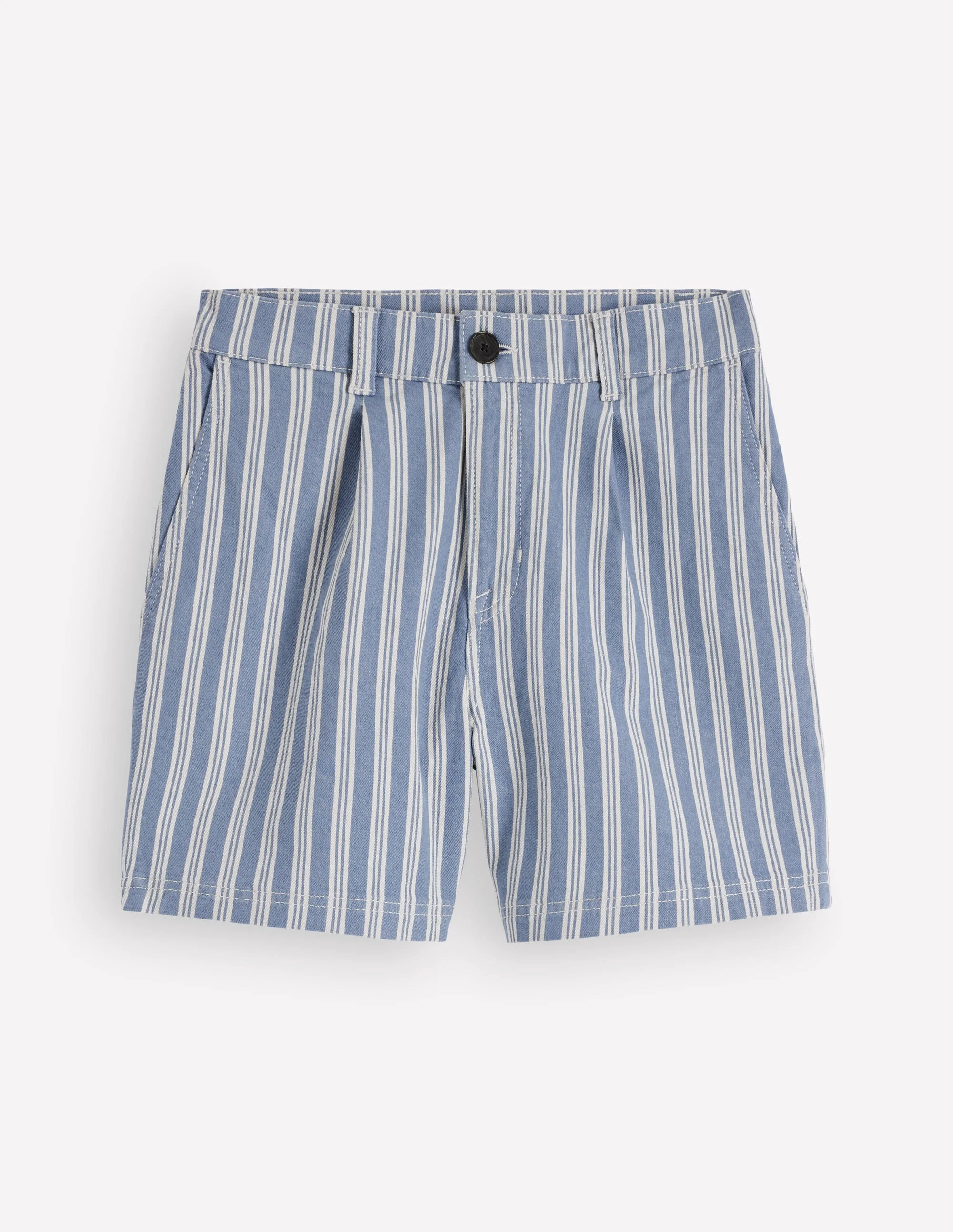 Pleat Front Denim Shorts-Stripe - 1