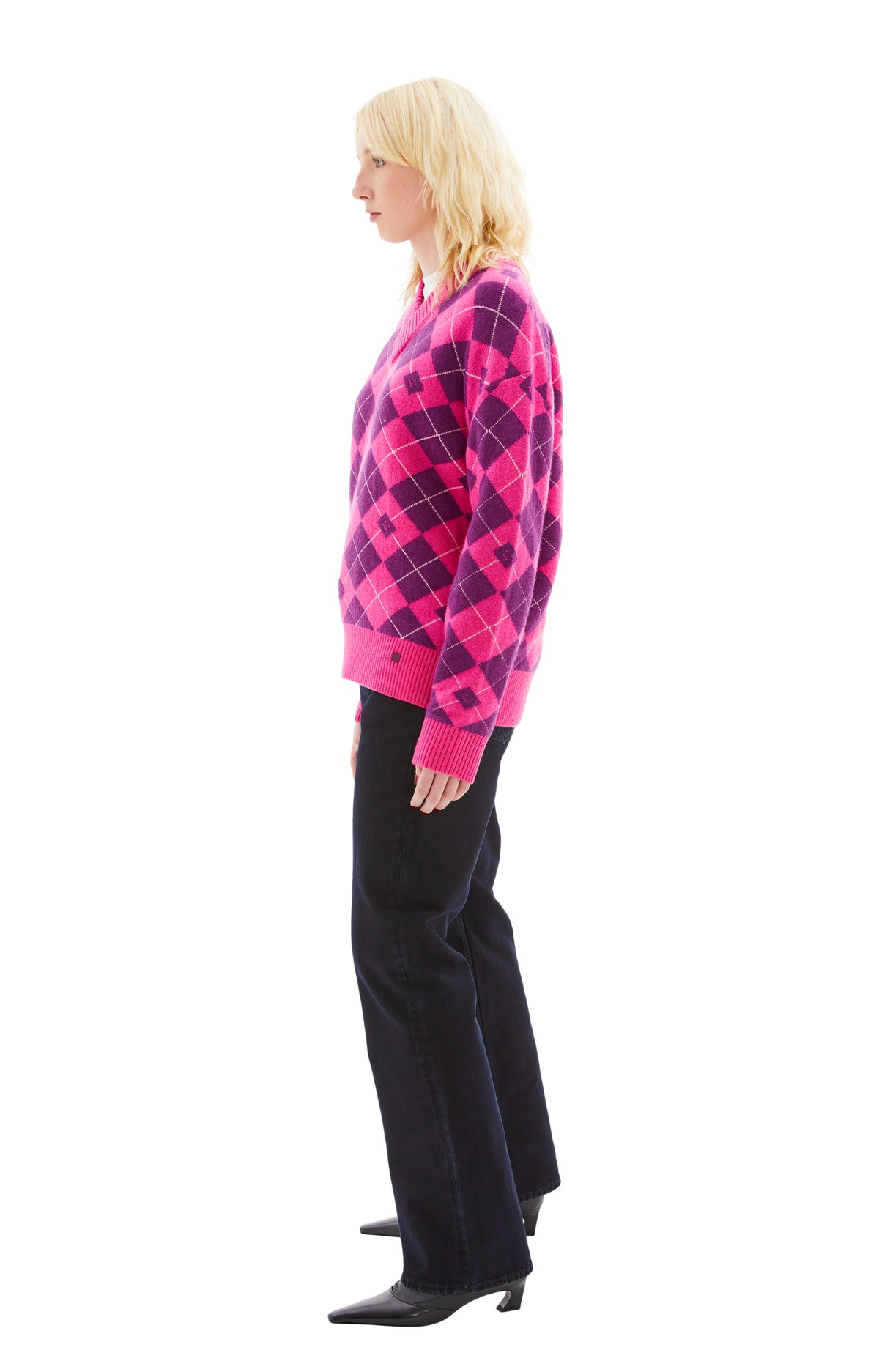 V-NECK PRINTED SWEATER (PINK/PURPLE) - 3