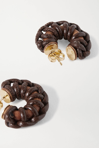 Bottega Veneta Leather, wood and gold-tone earrings outlook