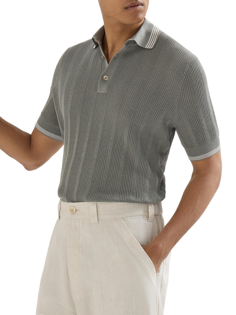 Men's Cotton Textured Rib Knit Polo Shirt - Khaki 5