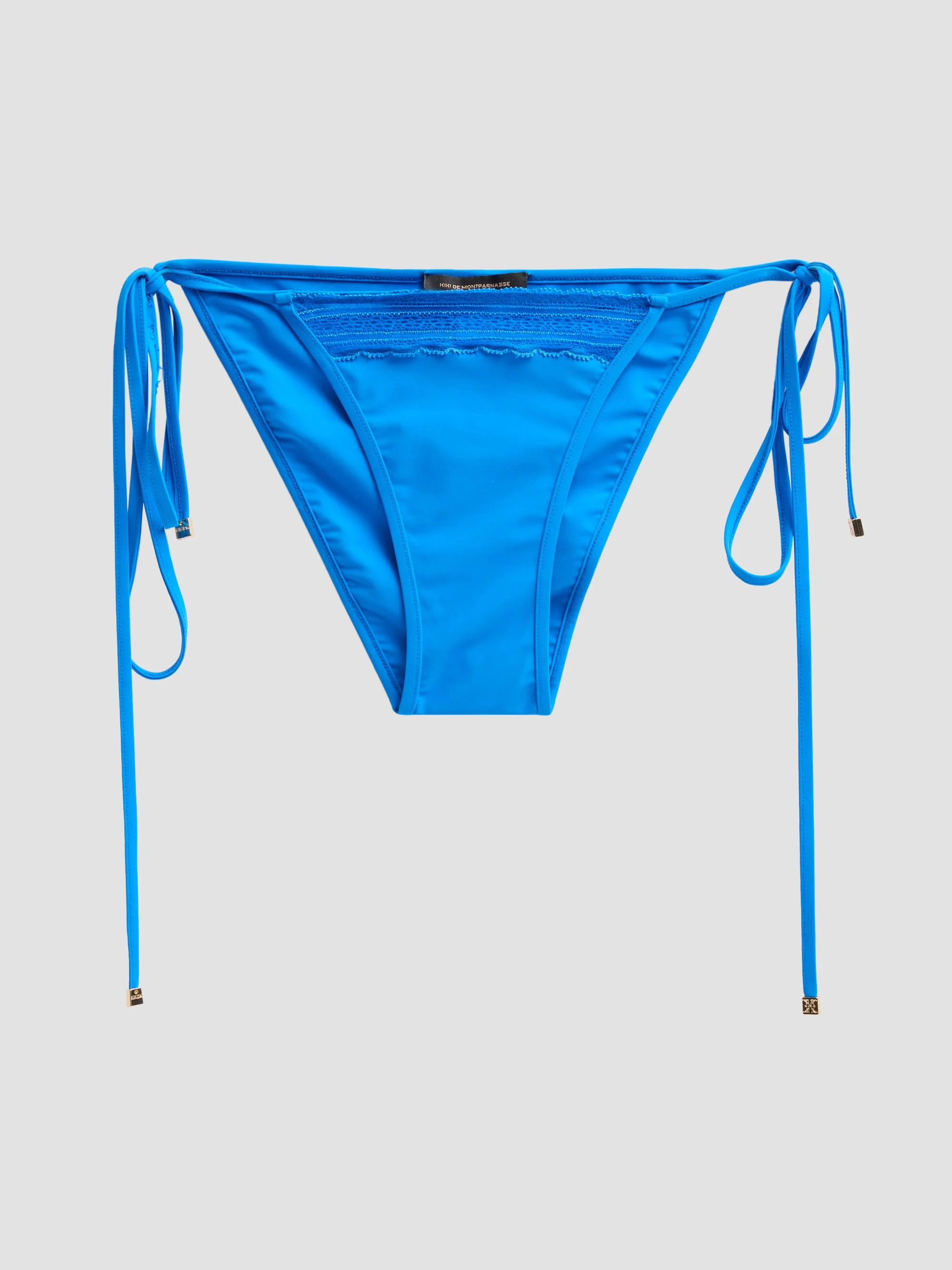Women's Inset Lace String Bikini Bottom - Blue Francais - 1