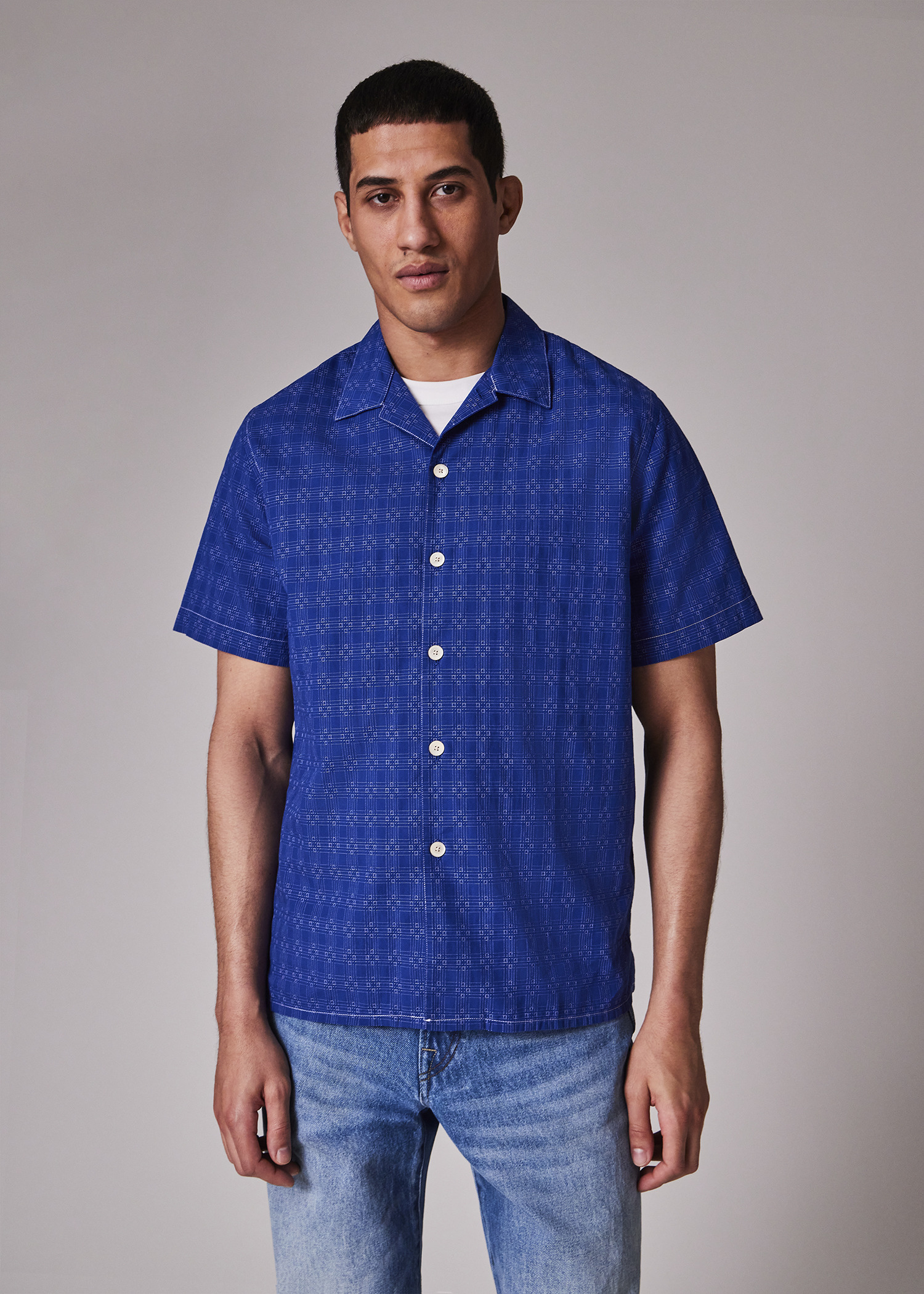 Casual-Fit Cotton Blue 'Geometric' Shirt - 4