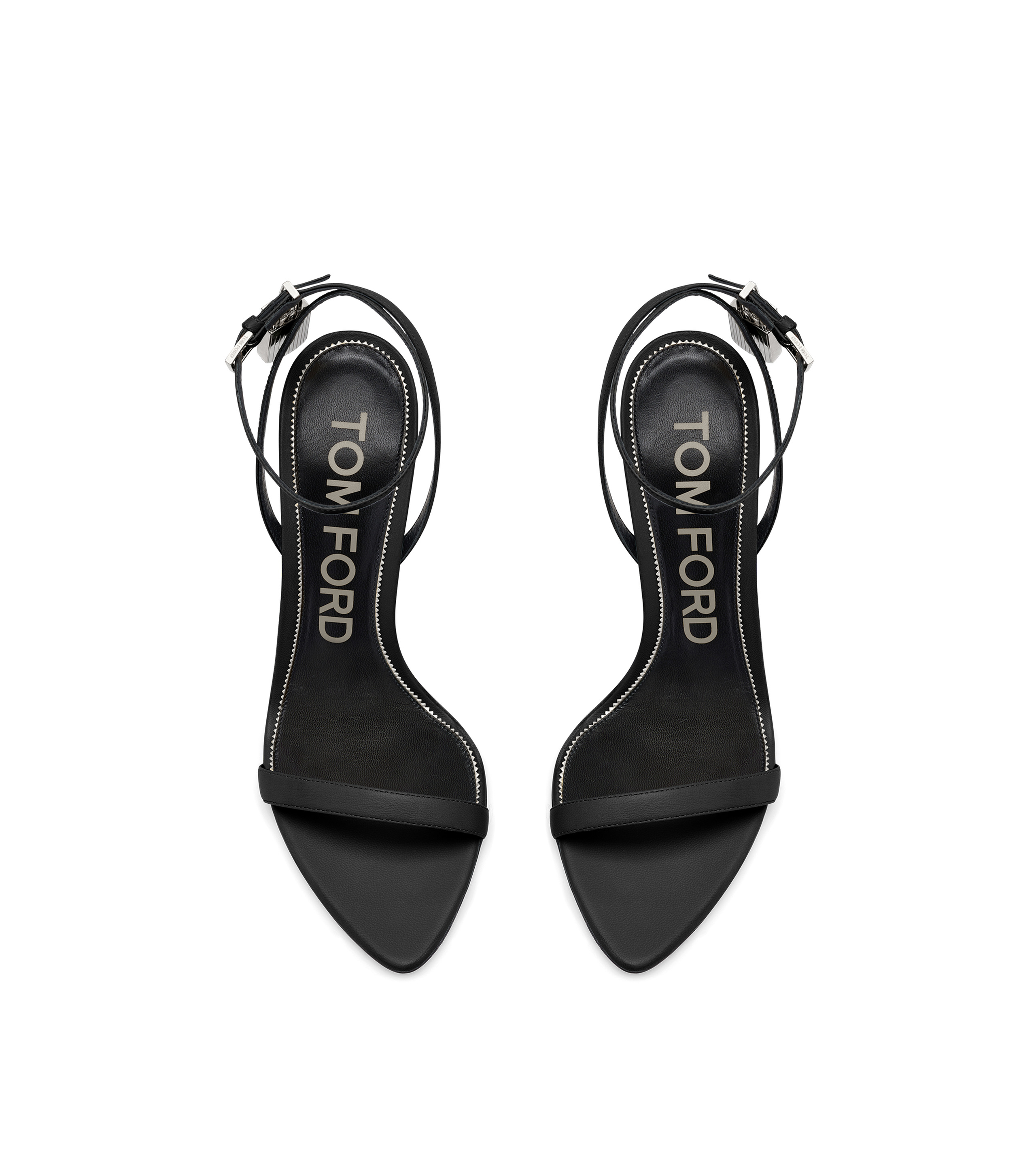 SHINY LEATHER PADLOCK POINTY NAKED SANDAL - 4