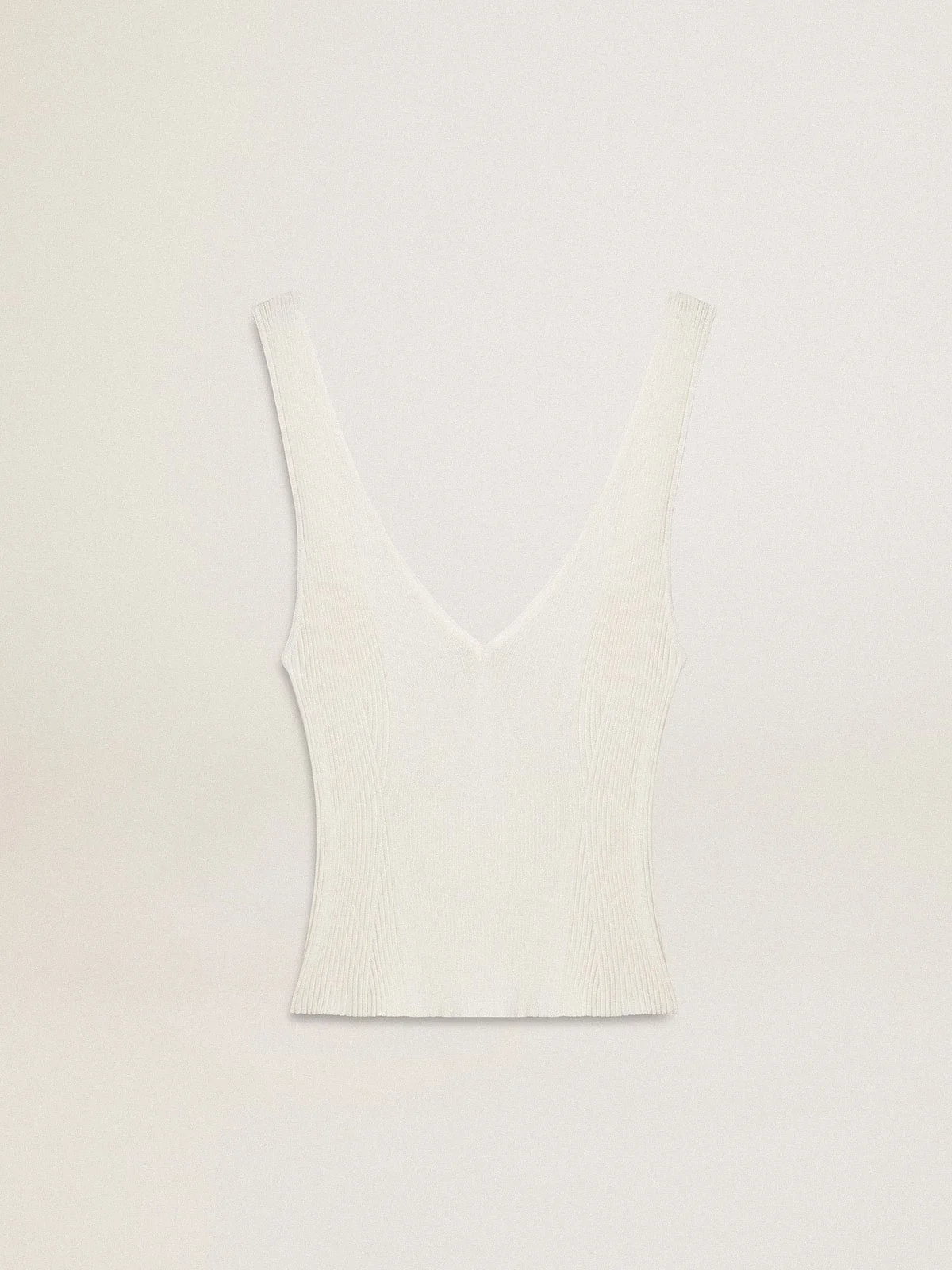 Sleeveless top embroidered with worn-white ribbing - 1