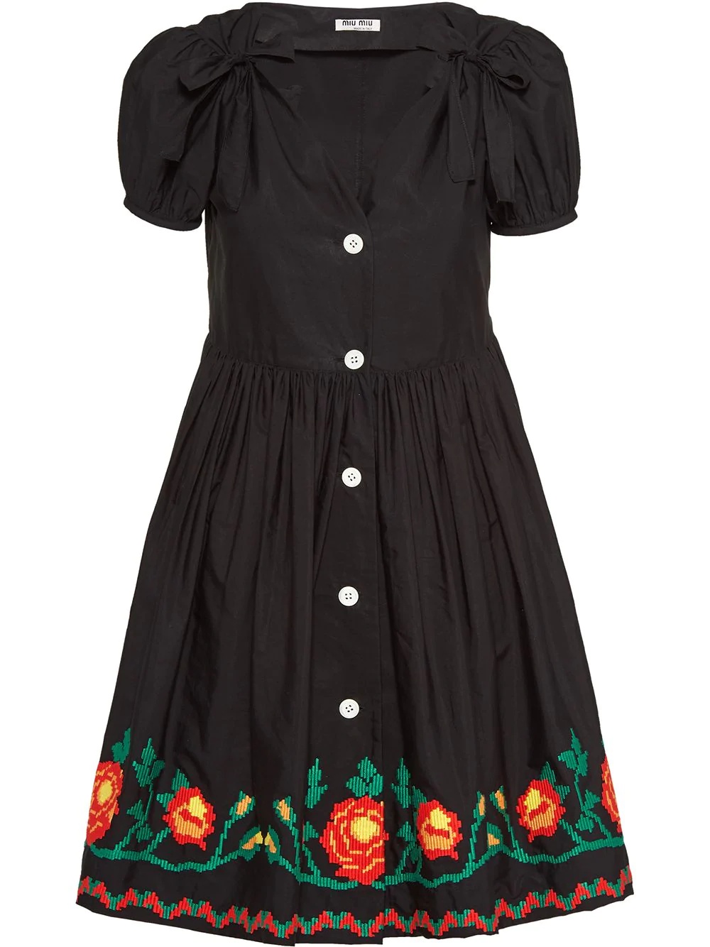 floral embroidery gathered dress - 1