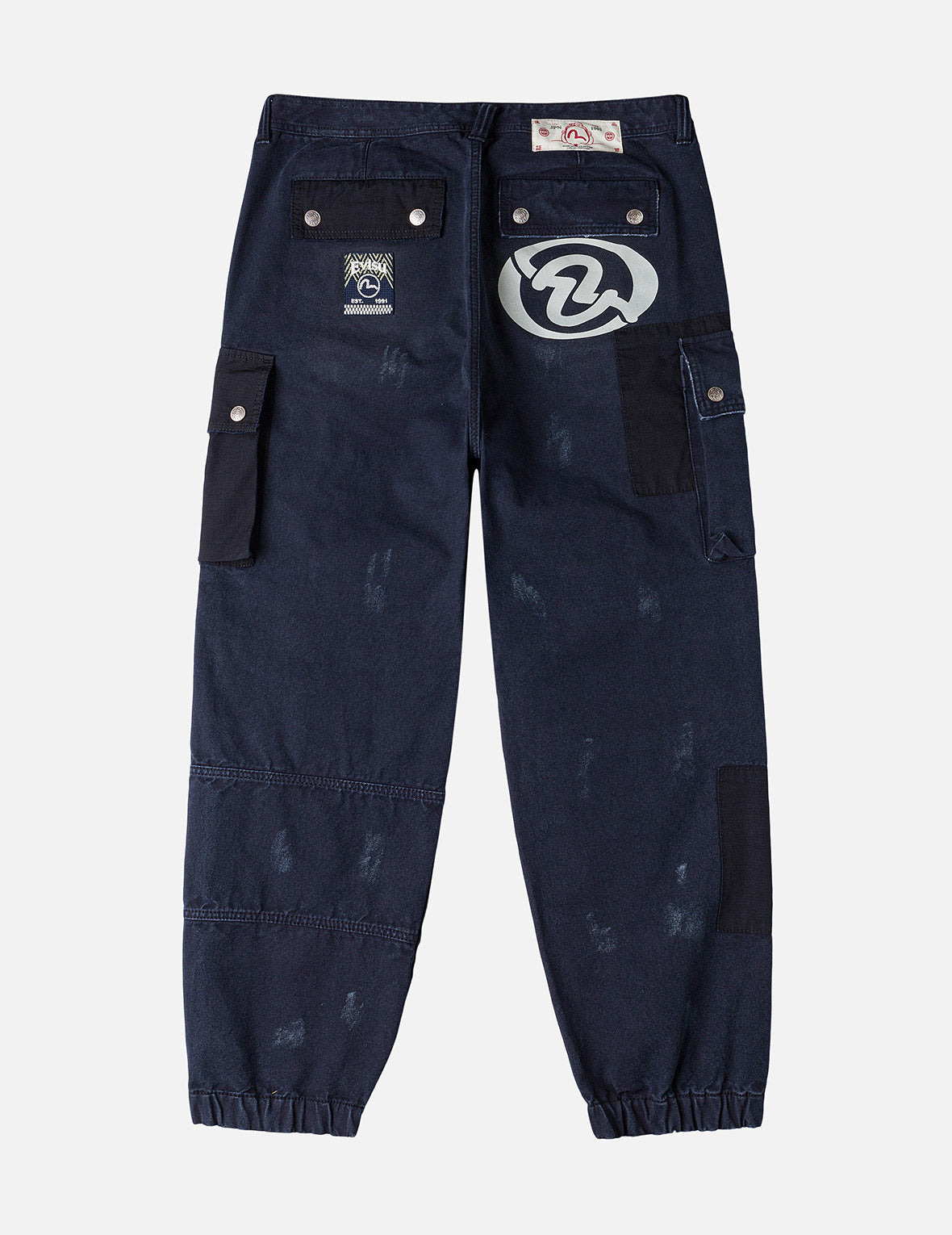 Dual Seagull Print Loose Fit Washed Woven Cargo Joggers - 3