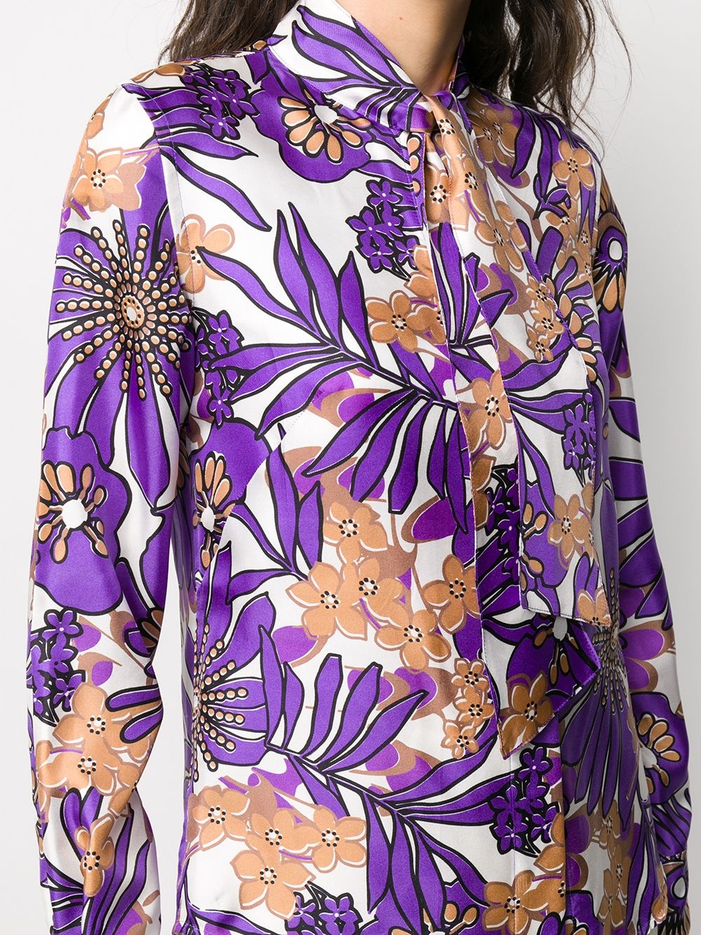 retro floral-print tie-neck satin blouse - 5