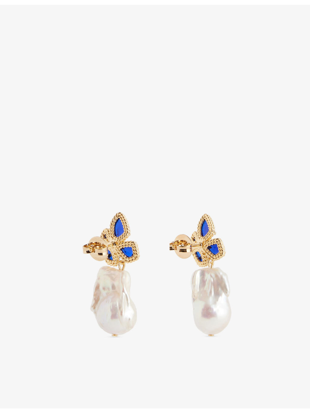 Bloom 12ct Yellow Gold-Plated Brass, Sapphire Stone And Freshwater Pearl Earrings - 3